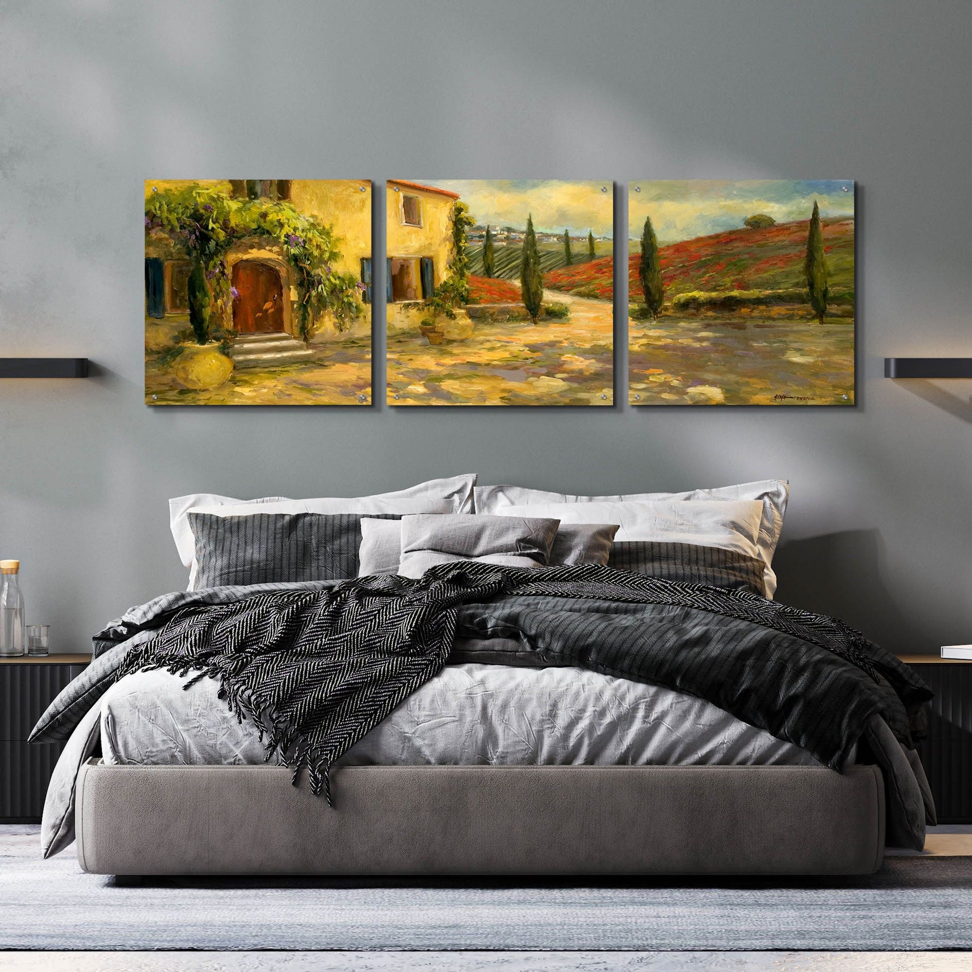 Epic Art 'Tuscan Fields' by Allayn Stevens, Acrylic Glass Wall Art, 3 Piece Set,72x24