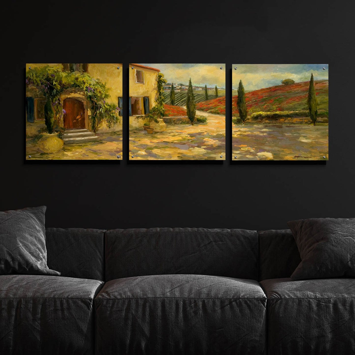 Epic Art 'Tuscan Fields' by Allayn Stevens, Acrylic Glass Wall Art, 3 Piece Set,72x24