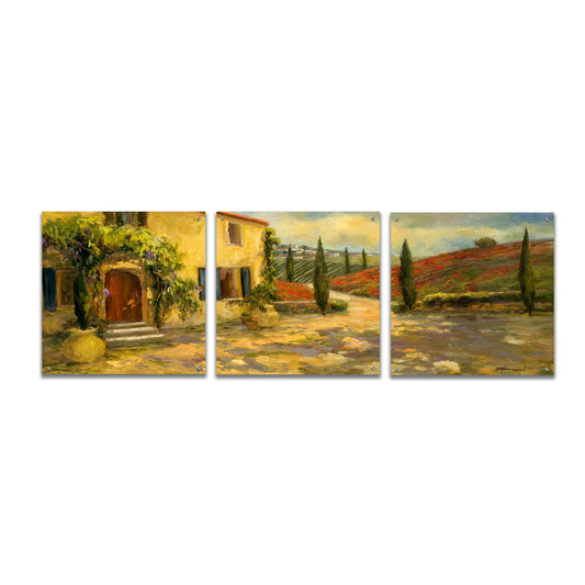Epic Art 'Tuscan Fields' by Allayn Stevens, Acrylic Glass Wall Art, 3 Piece Set
