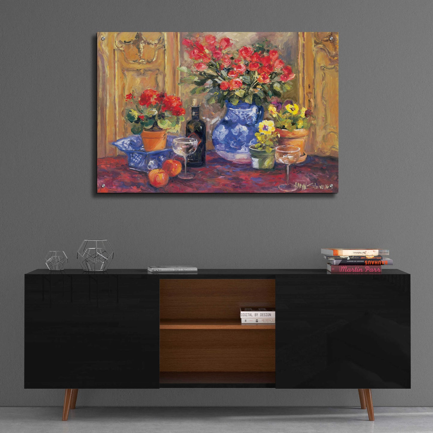 Epic Art 'Red Flowers' by Allayn Stevens, Acrylic Glass Wall Art,36x24