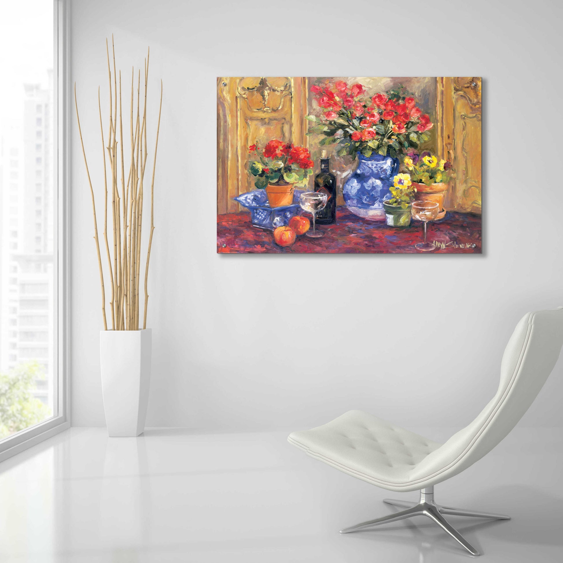 Epic Art 'Red Flowers' by Allayn Stevens, Acrylic Glass Wall Art,36x24