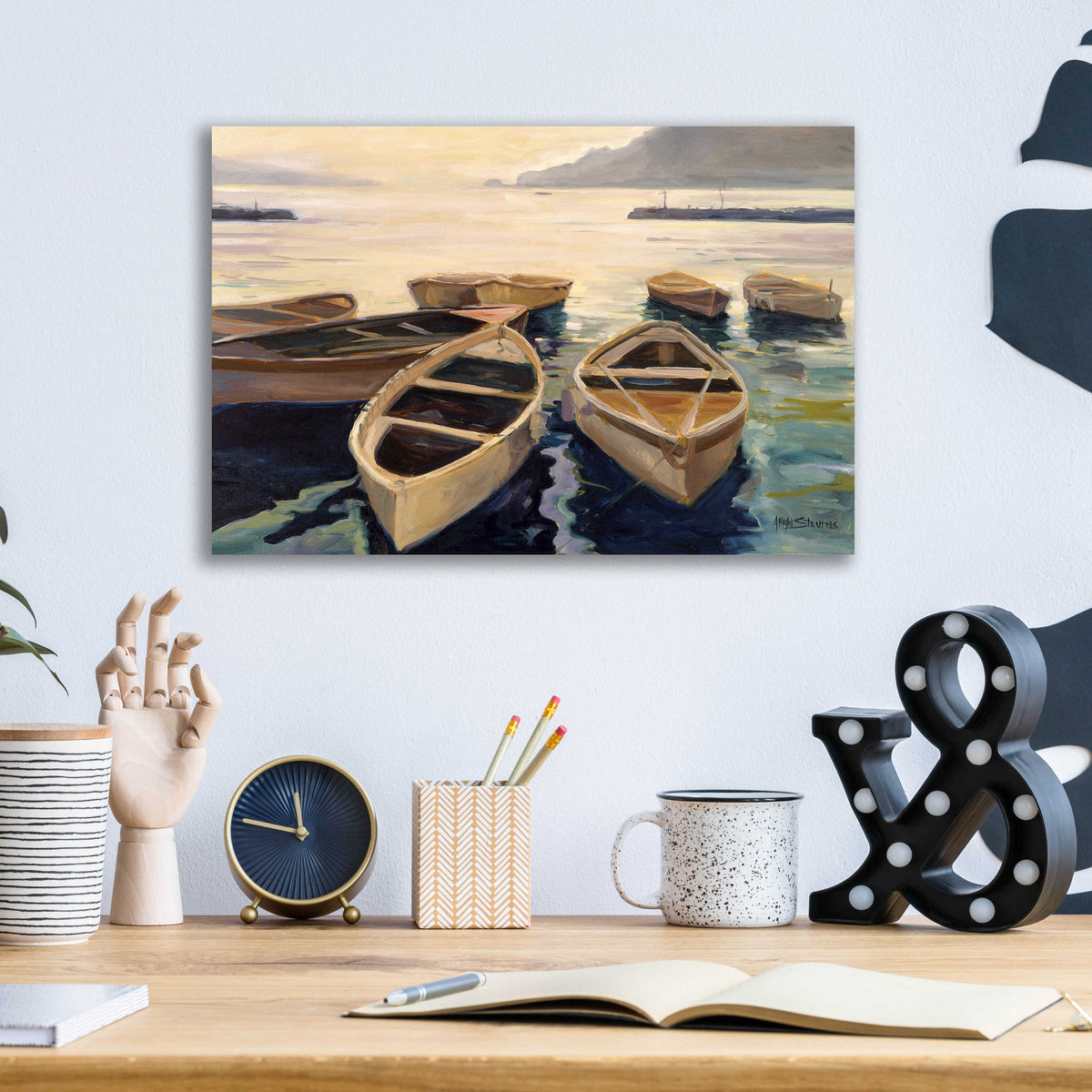 Sunset Marina by Allayn Stevens - 16x12 acrylic wall art in a room