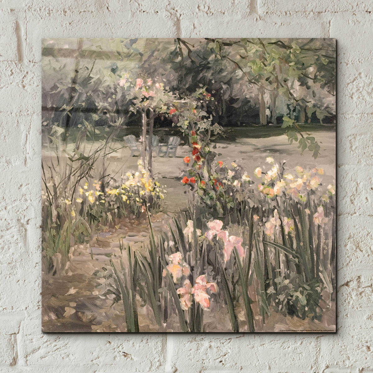 Iris Garden BW by Allayn Stevens - 12x12 acrylic wall art in a room