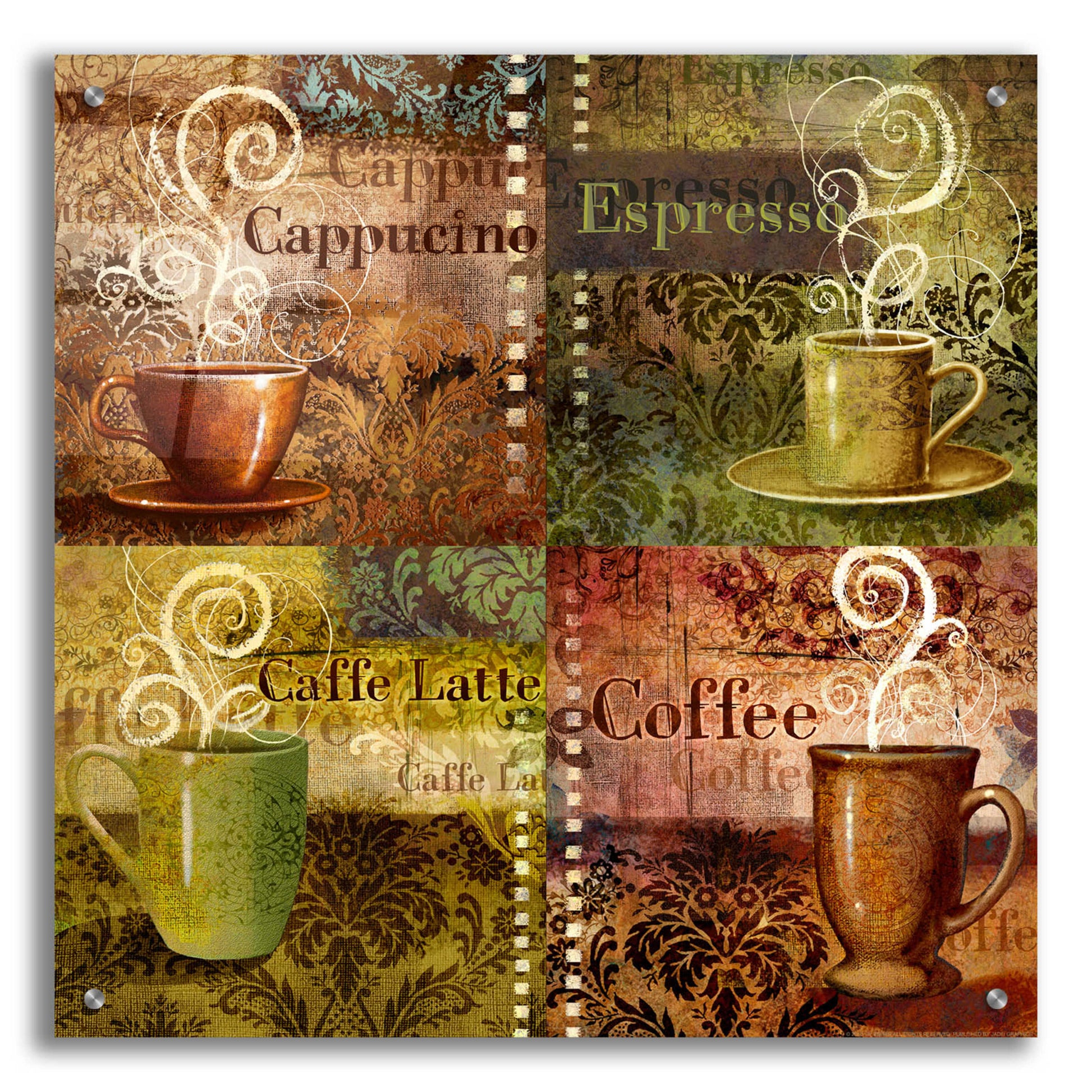 Epic Art 'Coffee 5 Four Coffees' by Viv Eisner, Acrylic Glass Wall Art,24x24