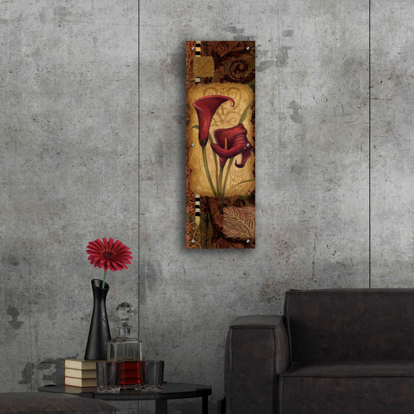 Epic Art 'Red Lily One' by Viv Eisner, Acrylic Glass Wall Art,12x36