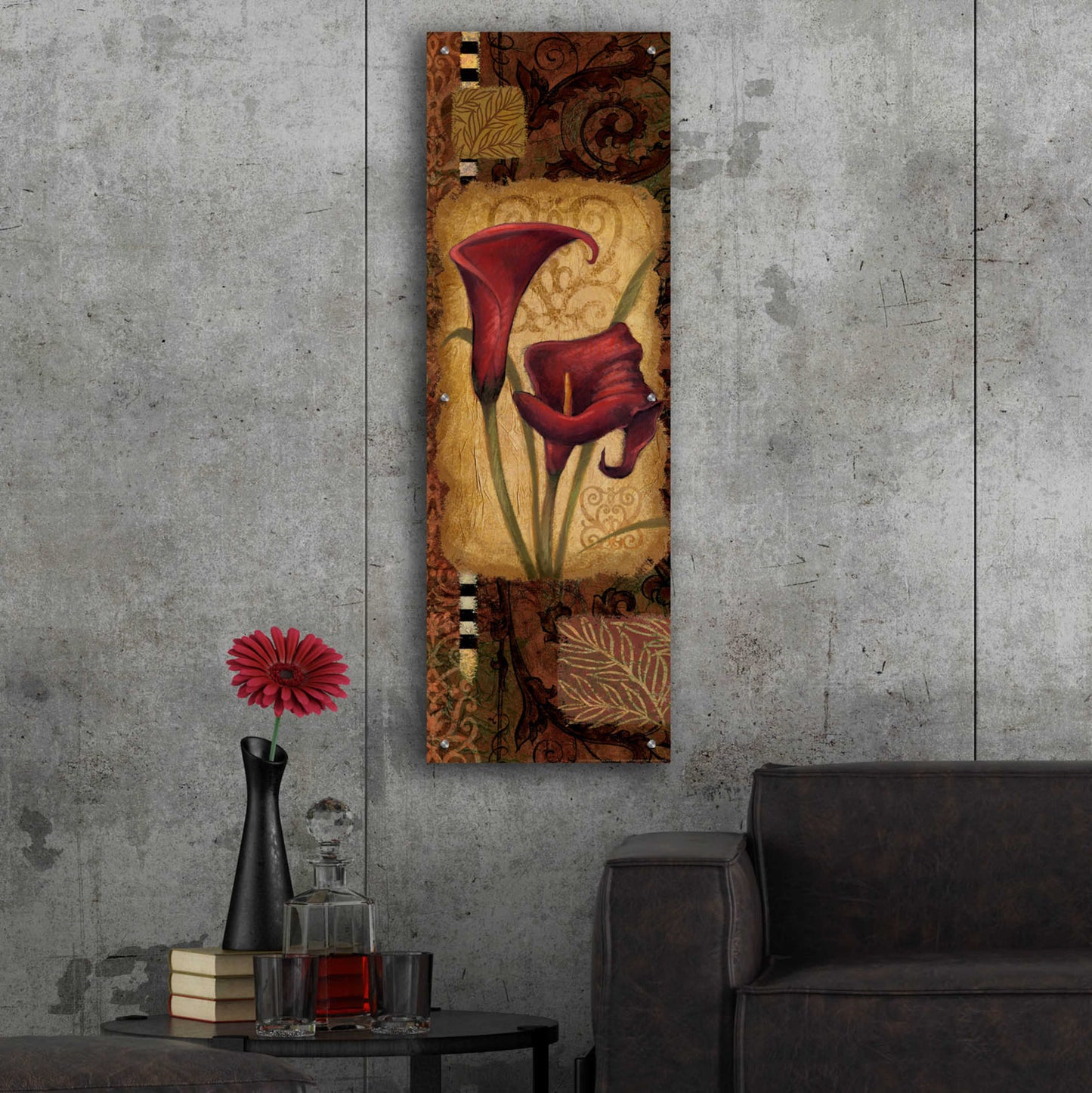 Epic Art 'Red Lily One' by Viv Eisner, Acrylic Glass Wall Art,16x48