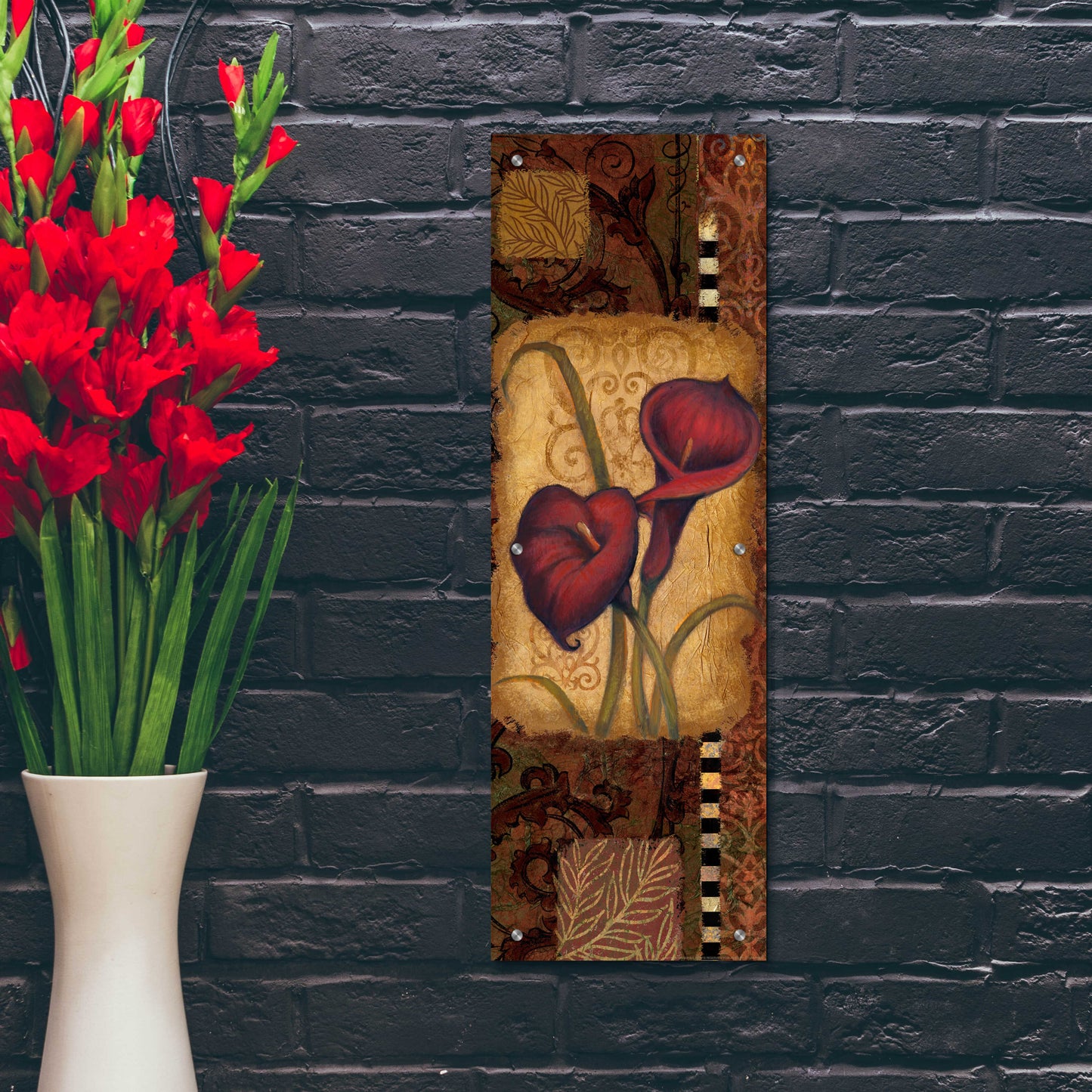 Epic Art 'Red Lily Two' by Viv Eisner, Acrylic Glass Wall Art,12x36