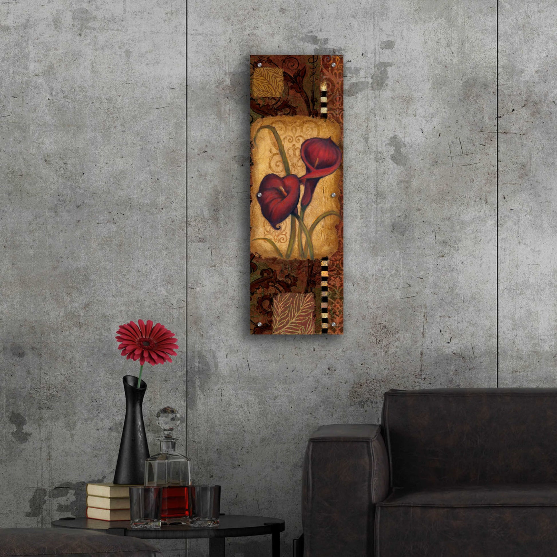 Epic Art 'Red Lily Two' by Viv Eisner, Acrylic Glass Wall Art,12x36