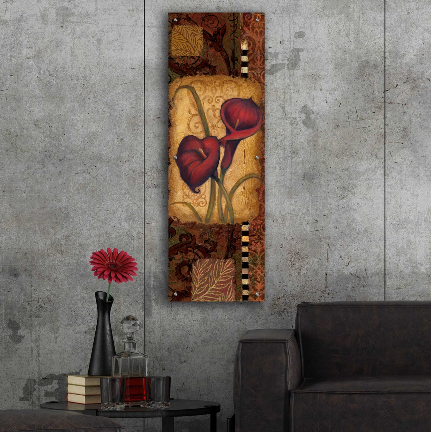 Epic Art 'Red Lily Two' by Viv Eisner, Acrylic Glass Wall Art,16x48