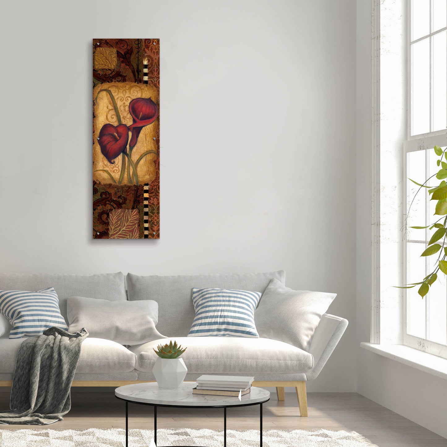 Epic Art 'Red Lily Two' by Viv Eisner, Acrylic Glass Wall Art,16x48