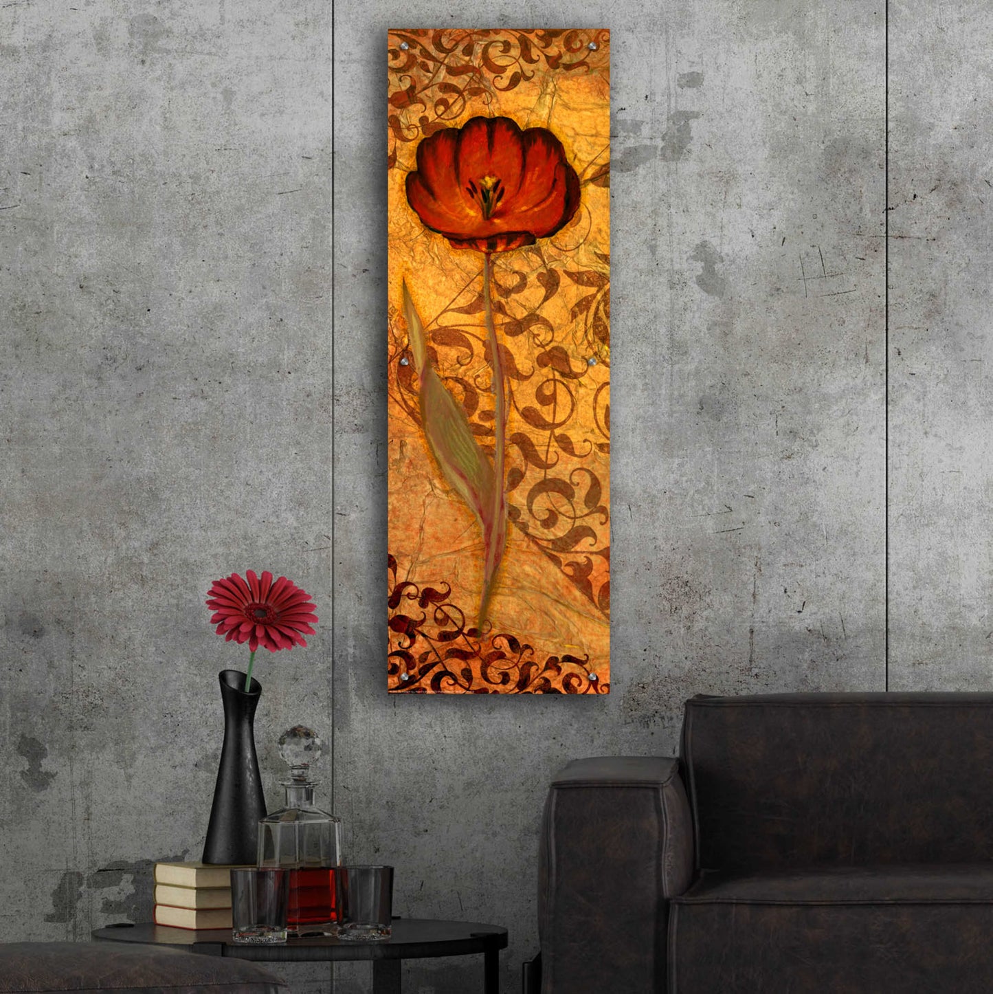 Epic Art 'Red Tulip One' by Viv Eisner, Acrylic Glass Wall Art,16x48