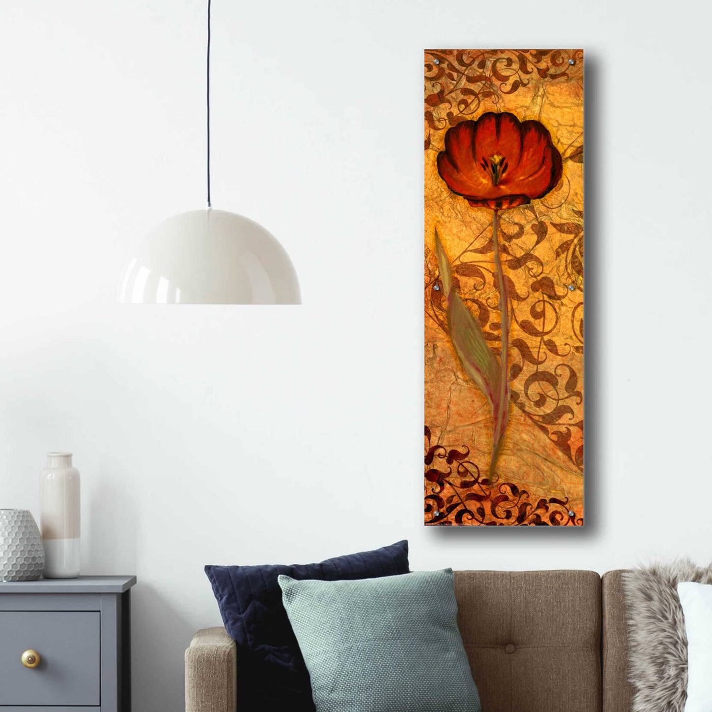 Epic Art 'Red Tulip One' by Viv Eisner, Acrylic Glass Wall Art,16x48