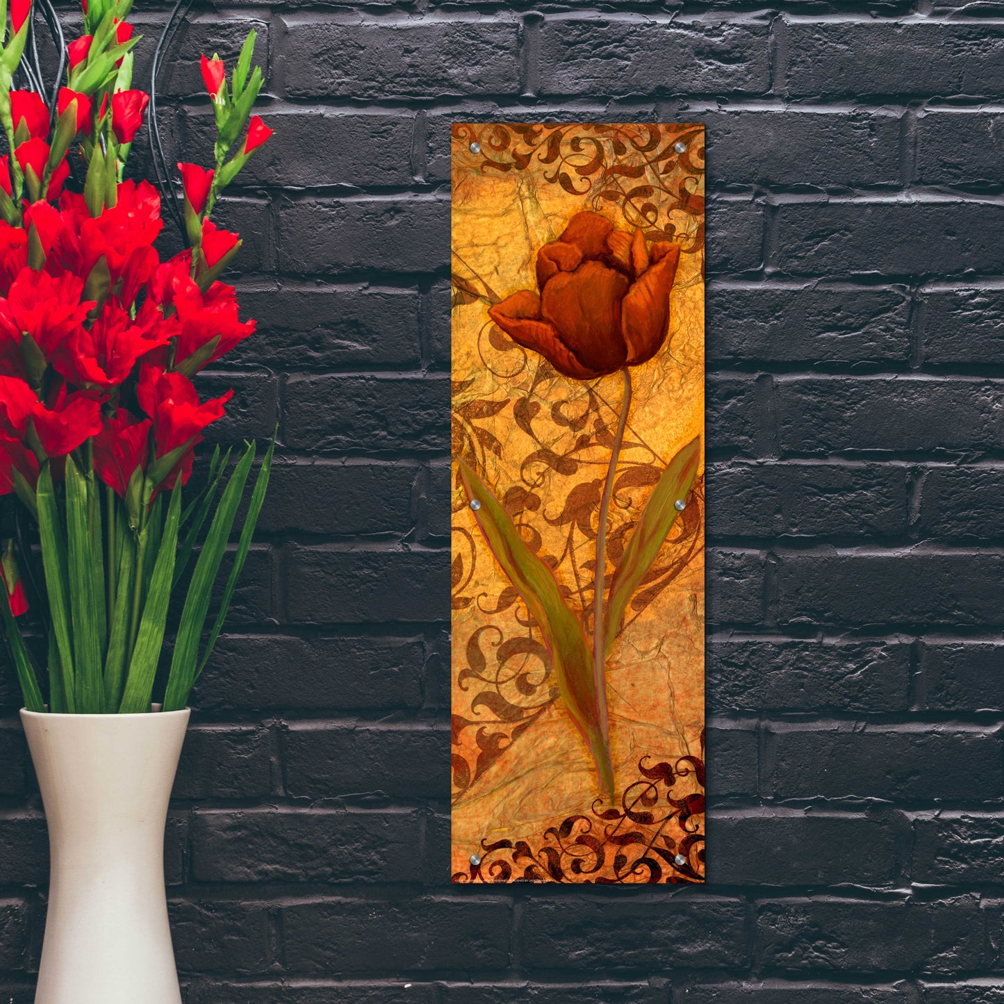 Epic Art 'Red Tulip Two' by Viv Eisner, Acrylic Glass Wall Art,12x36