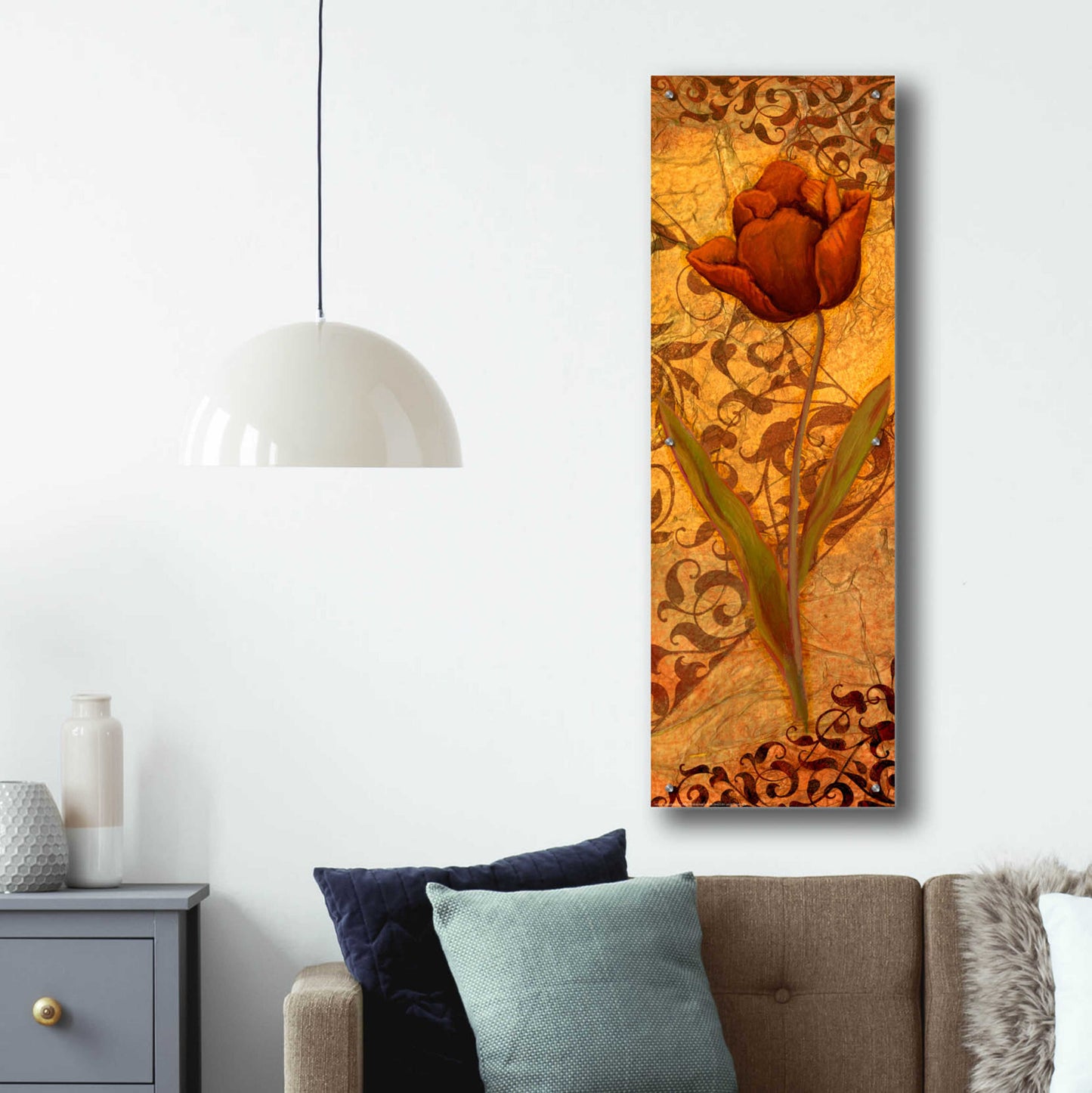 Epic Art 'Red Tulip Two' by Viv Eisner, Acrylic Glass Wall Art,16x48