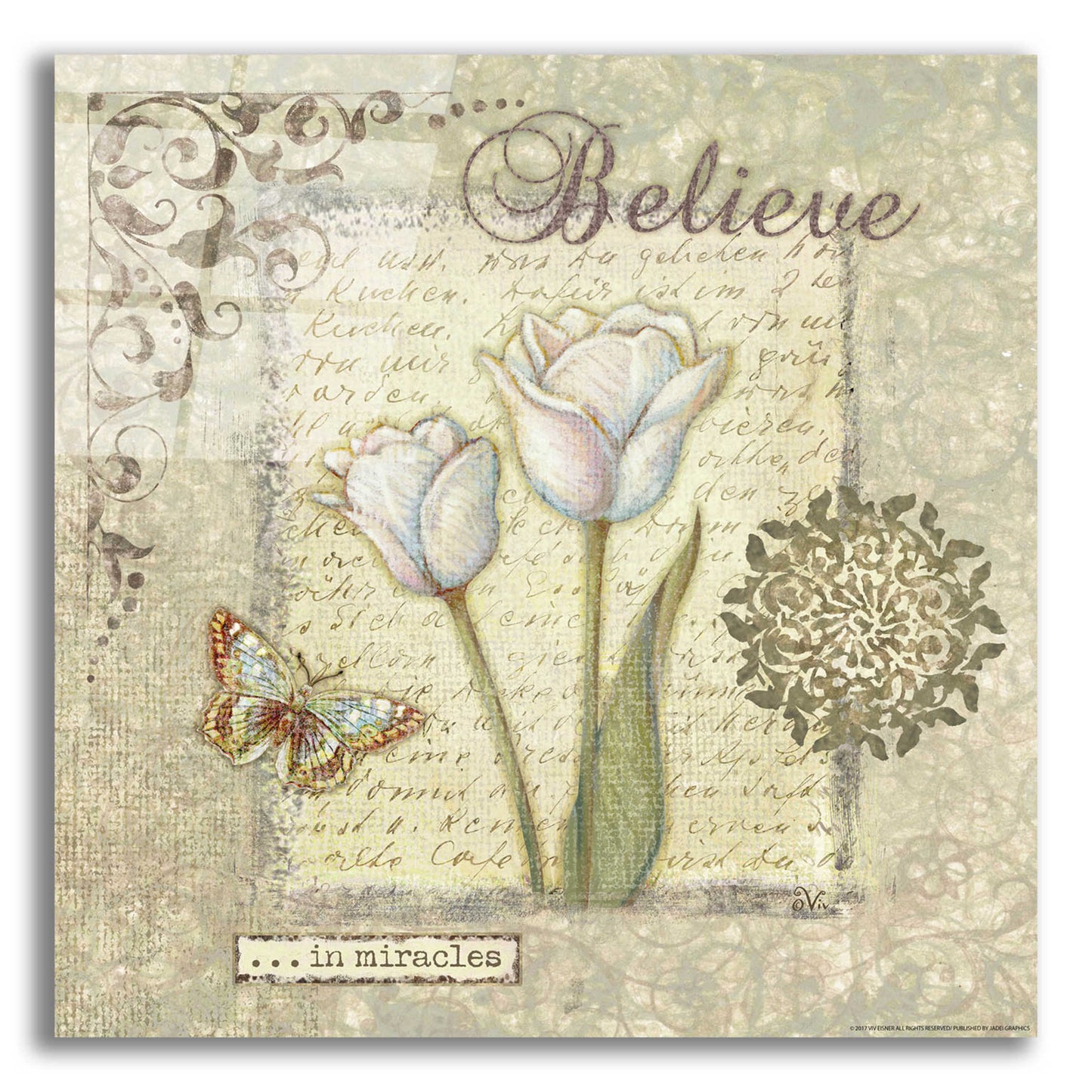 Epic Art 'Word 3 Believe' by Viv Eisner, Acrylic Glass Wall Art,12x12