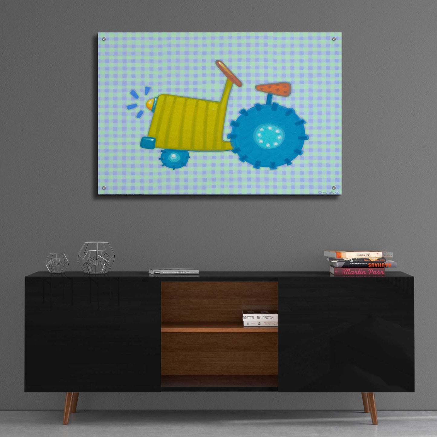 Epic Art 'Blue Tractor' by Viv Eisner, Acrylic Glass Wall Art,36x24