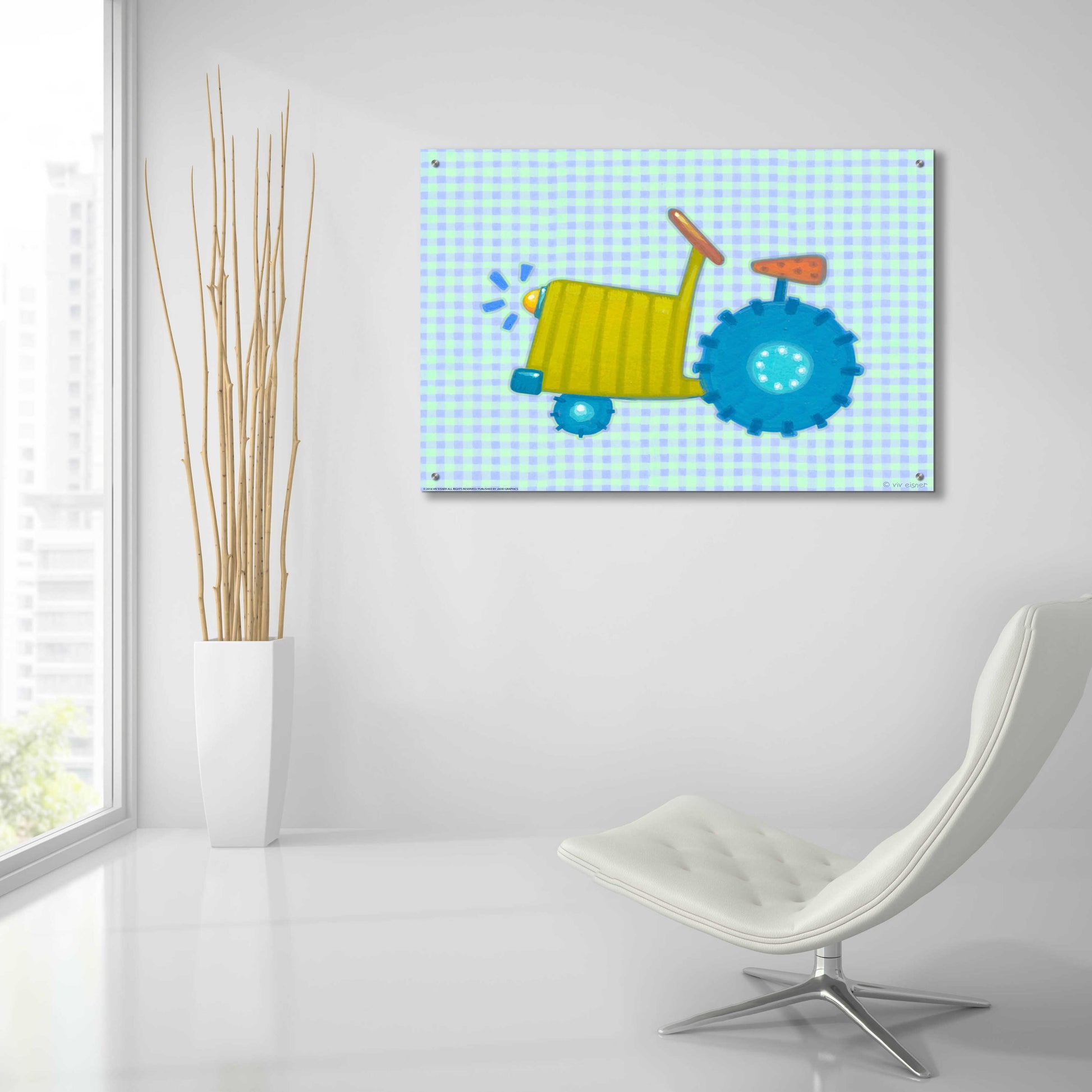 Epic Art 'Blue Tractor' by Viv Eisner, Acrylic Glass Wall Art,36x24