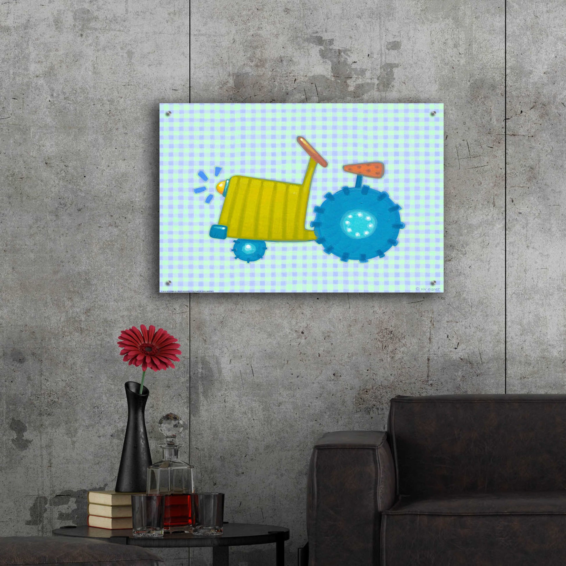 Epic Art 'Blue Tractor' by Viv Eisner, Acrylic Glass Wall Art,36x24