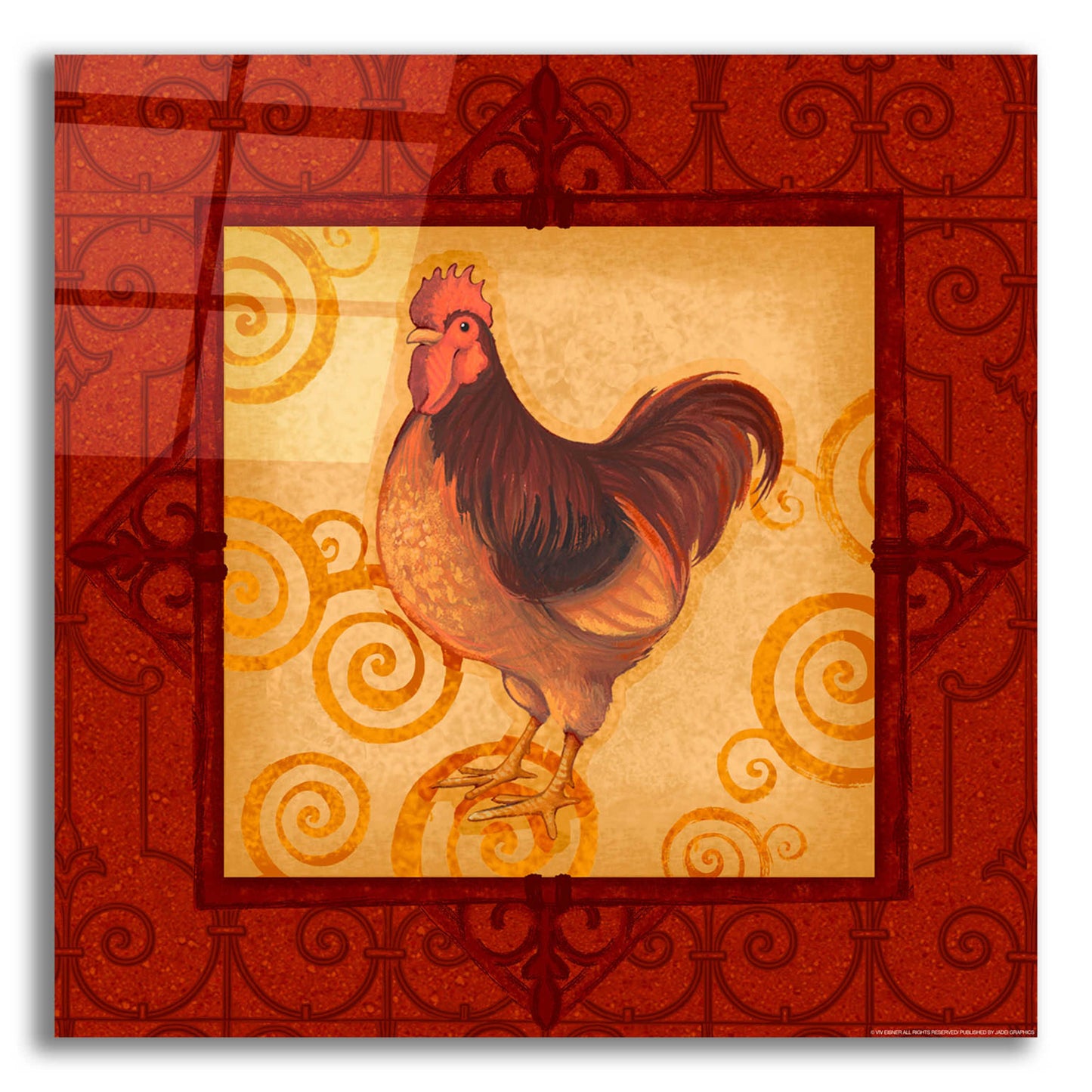 Epic Art 'Rooster 3' by Viv Eisner, Acrylic Glass Wall Art,12x12