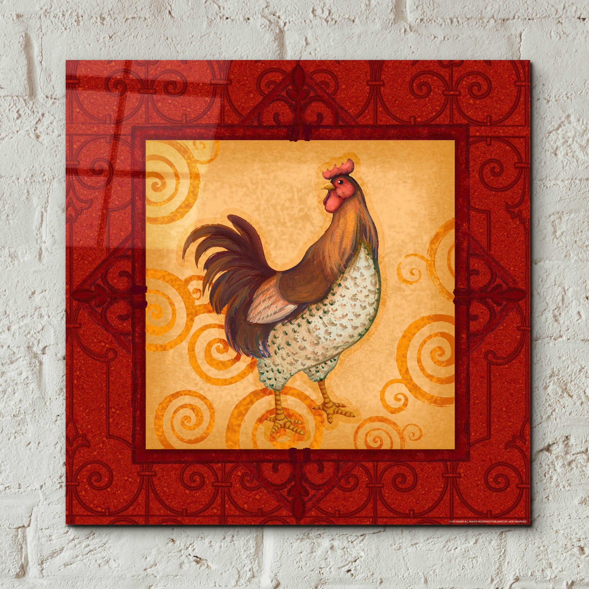 Epic Art 'Rooster 4' by Viv Eisner, Acrylic Glass Wall Art,12x12