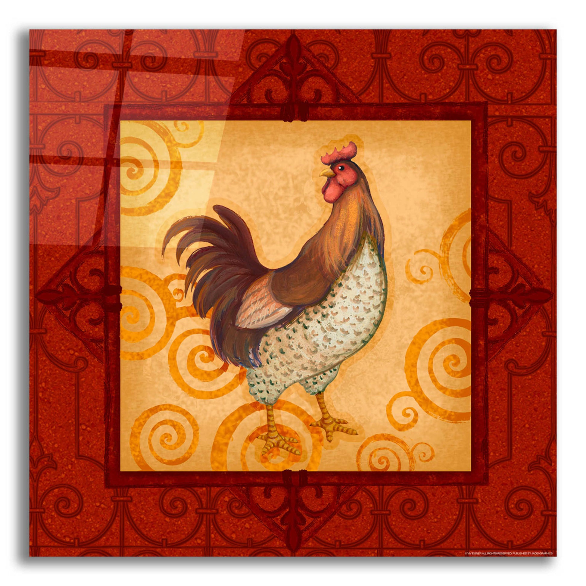 Epic Art 'Rooster 4' by Viv Eisner, Acrylic Glass Wall Art,12x12