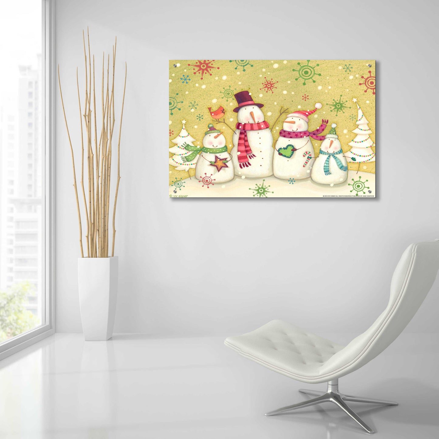 Epic Art 'Snowman Family Nb' by Viv Eisner, Acrylic Glass Wall Art,36x24