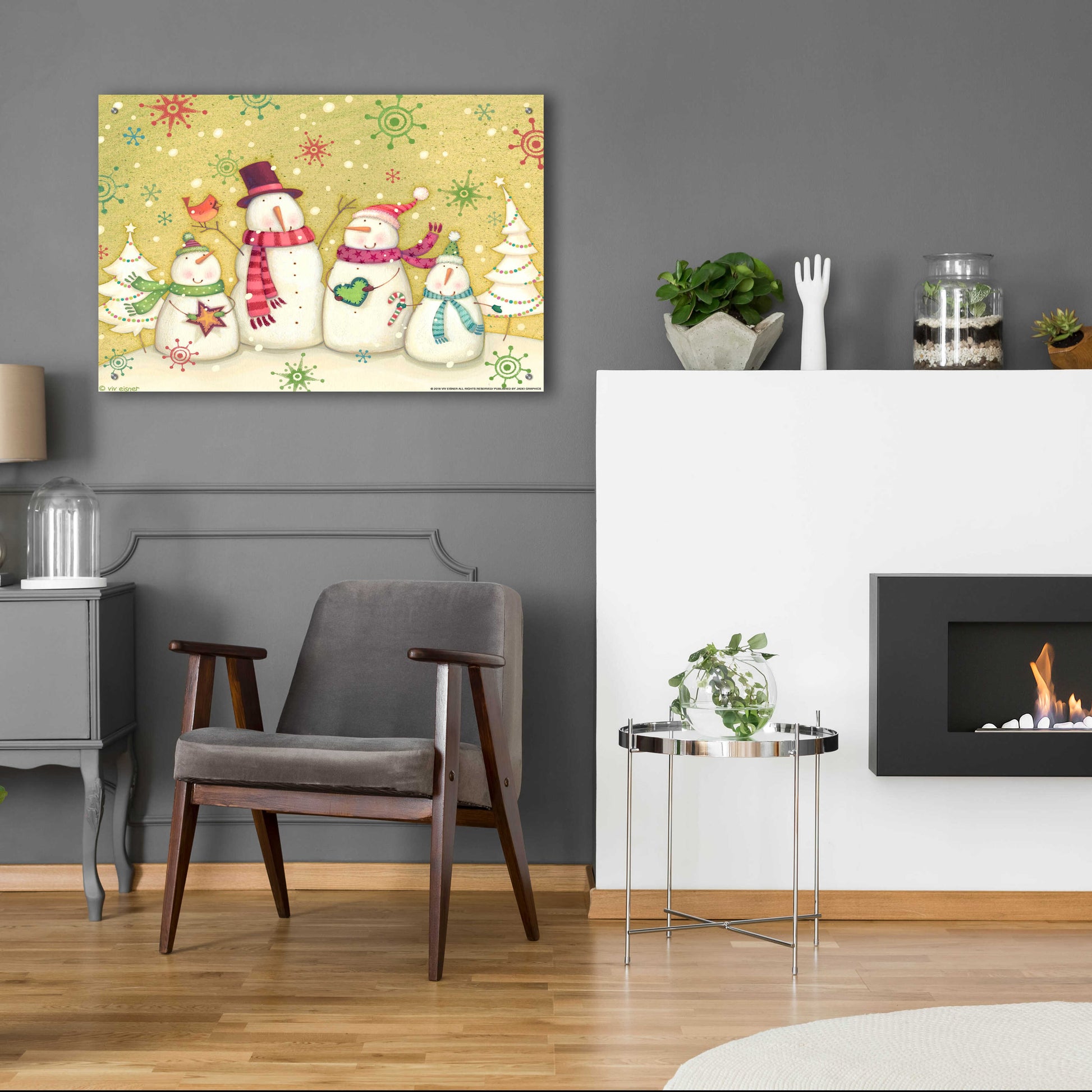 Epic Art 'Snowman Family Nb' by Viv Eisner, Acrylic Glass Wall Art,36x24