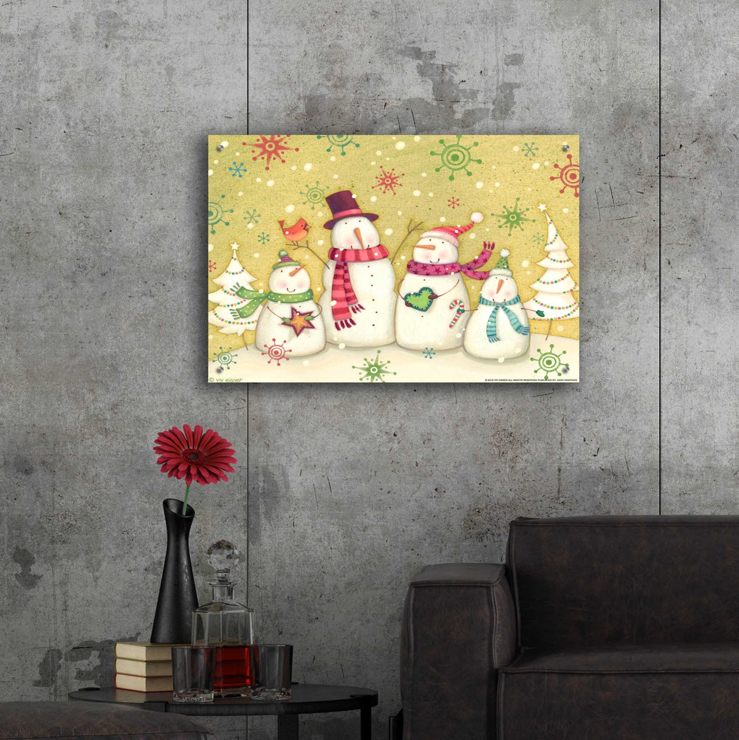 Epic Art 'Snowman Family Nb' by Viv Eisner, Acrylic Glass Wall Art,36x24