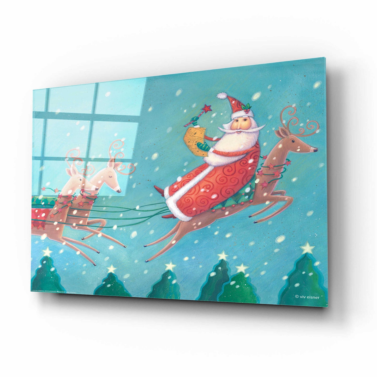 Epic Art 'Teal Santa' by Viv Eisner, Acrylic Glass Wall Art,16x12