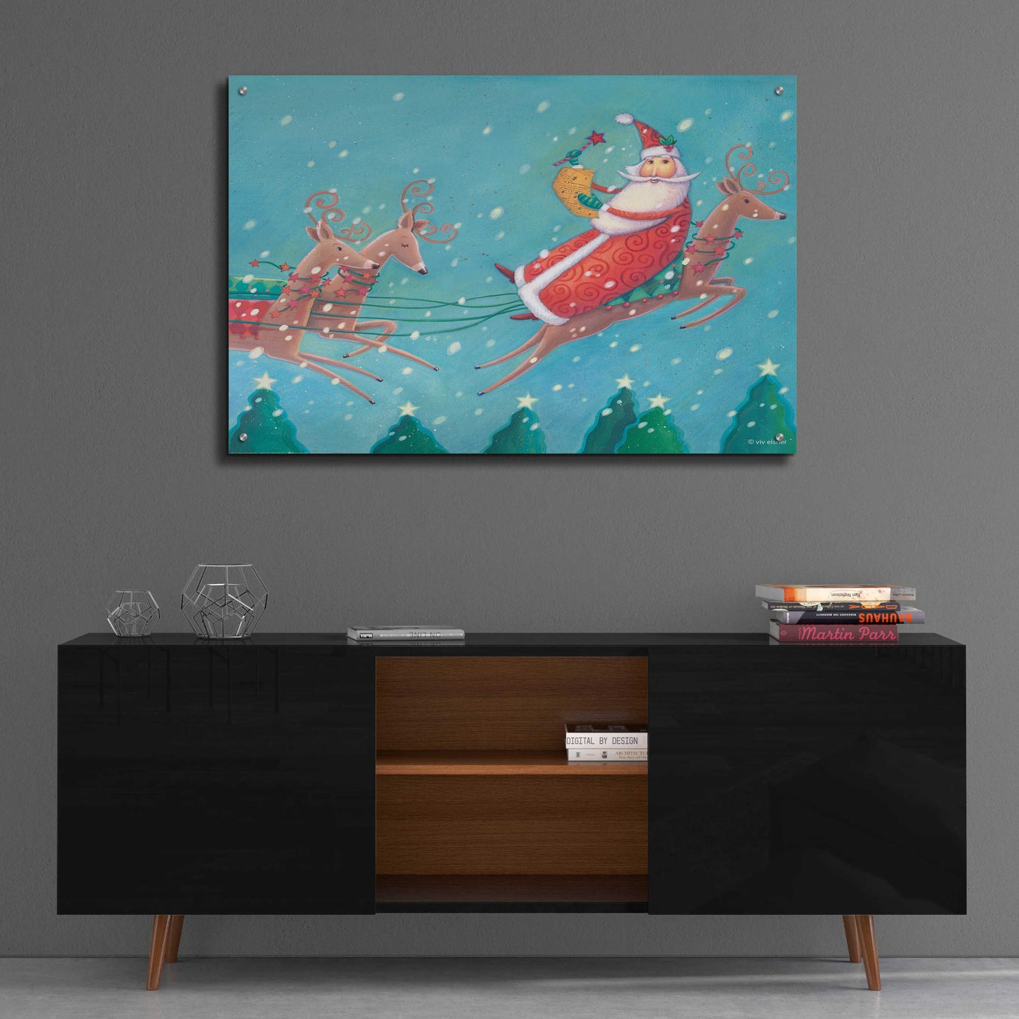 Epic Art 'Teal Santa' by Viv Eisner, Acrylic Glass Wall Art,36x24