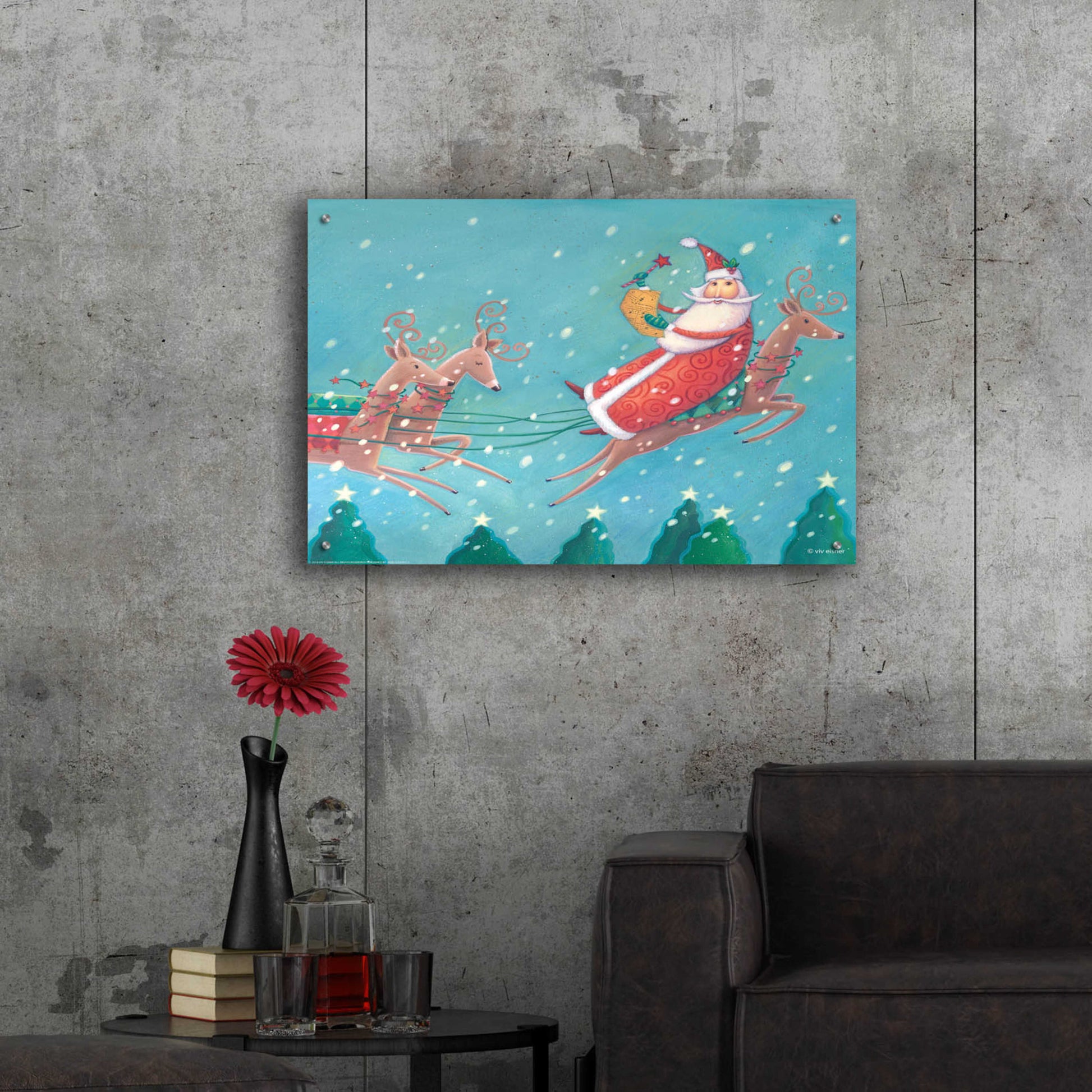 Epic Art 'Teal Santa' by Viv Eisner, Acrylic Glass Wall Art,36x24