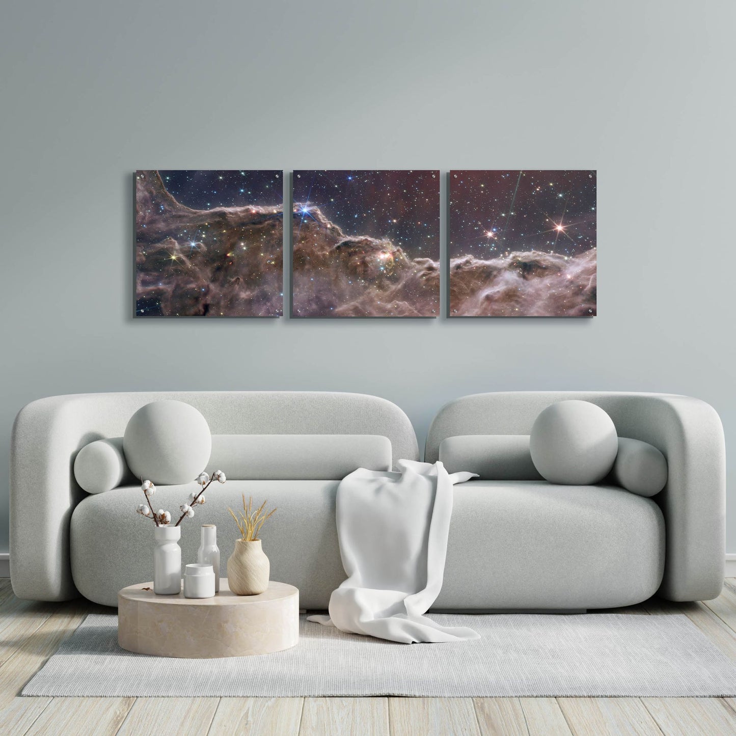 Epic Art 'Cosmic Cliffs in the Carina Nebula' by NASA, Acrylic Glass Wall Art, 3 Piece Set,72x24