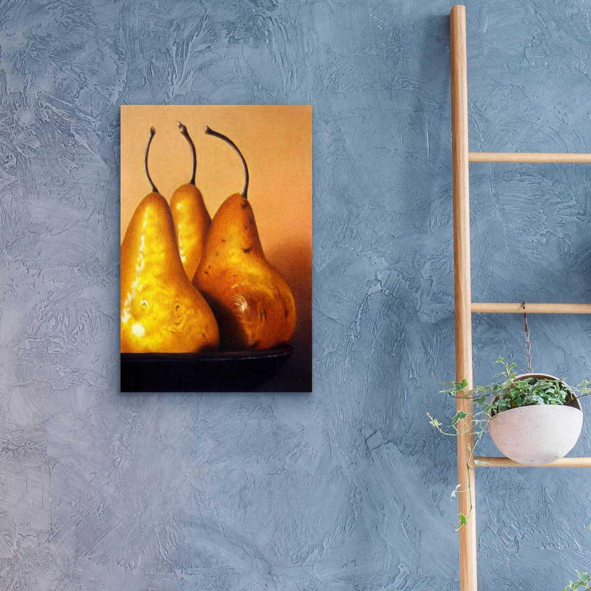 Three Pears on Stonehenge by Cecile Baird - 16x24 acrylic wall art in a room