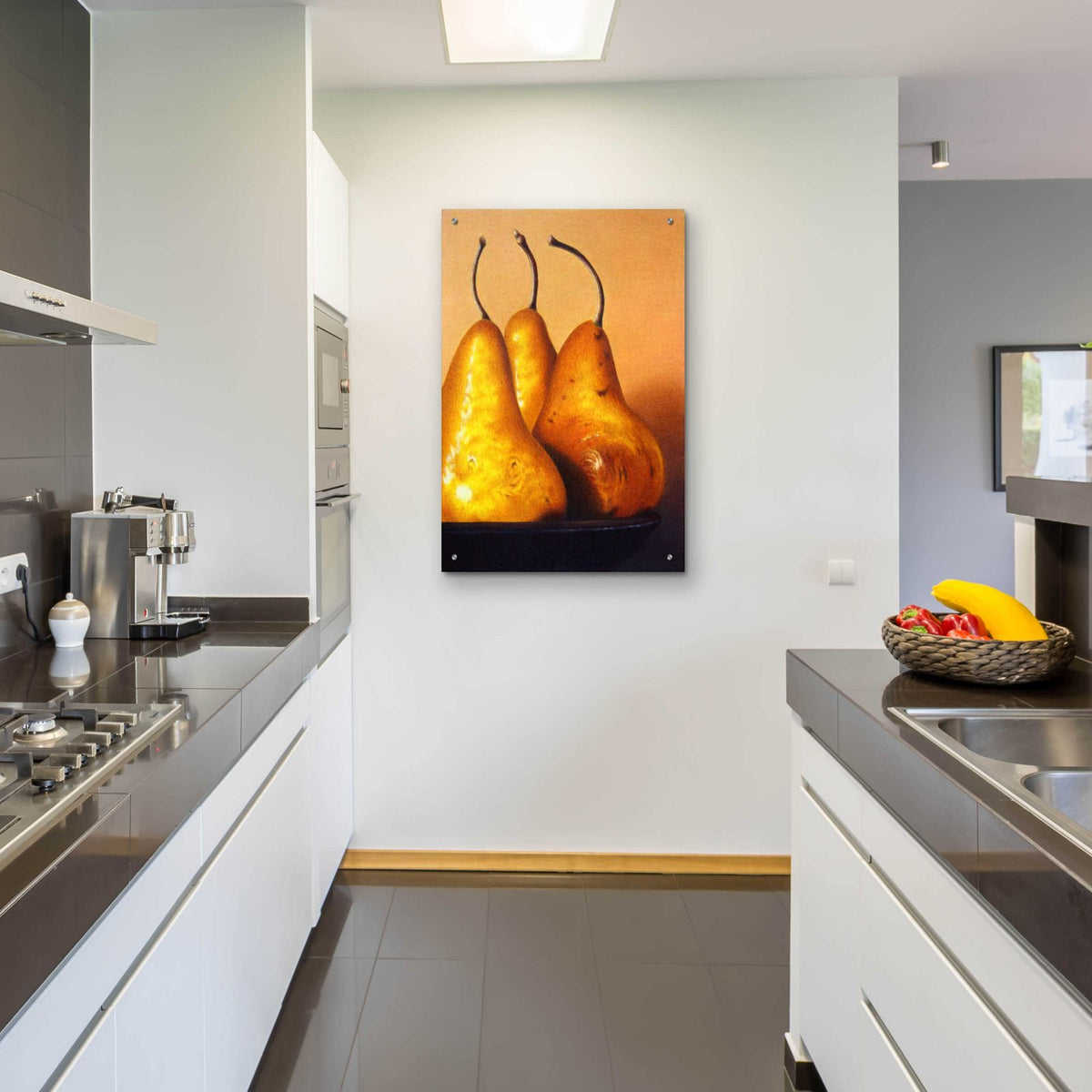 Three Pears on Stonehenge by Cecile Baird - 24x36 acrylic wall art in a room
