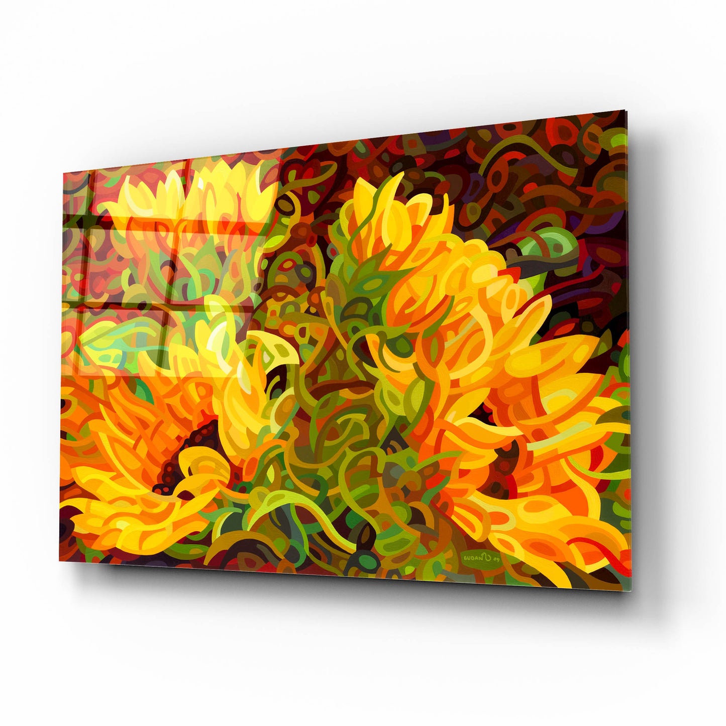 Epic Art 'Four Sunflowers' by Mandy Budan, Acrylic Glass Wall Art,16x12