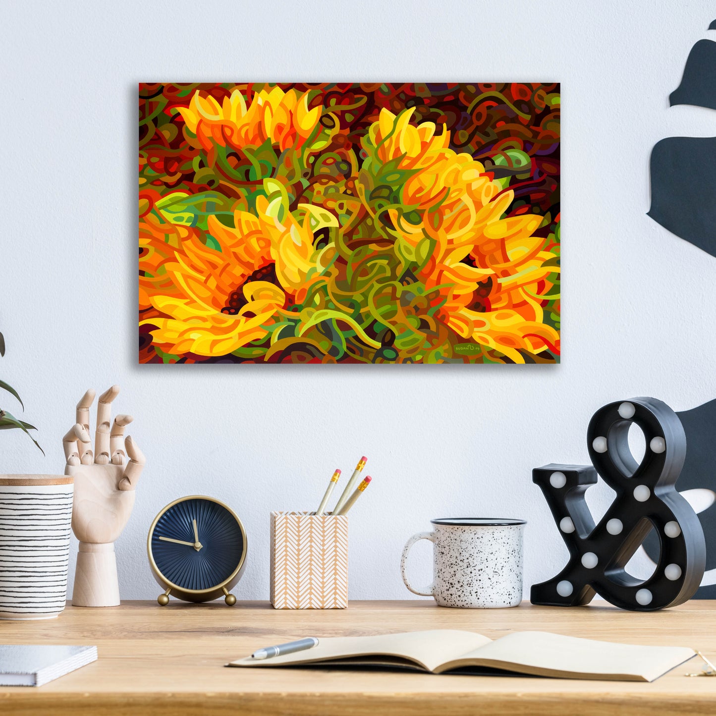 Epic Art 'Four Sunflowers' by Mandy Budan, Acrylic Glass Wall Art,16x12