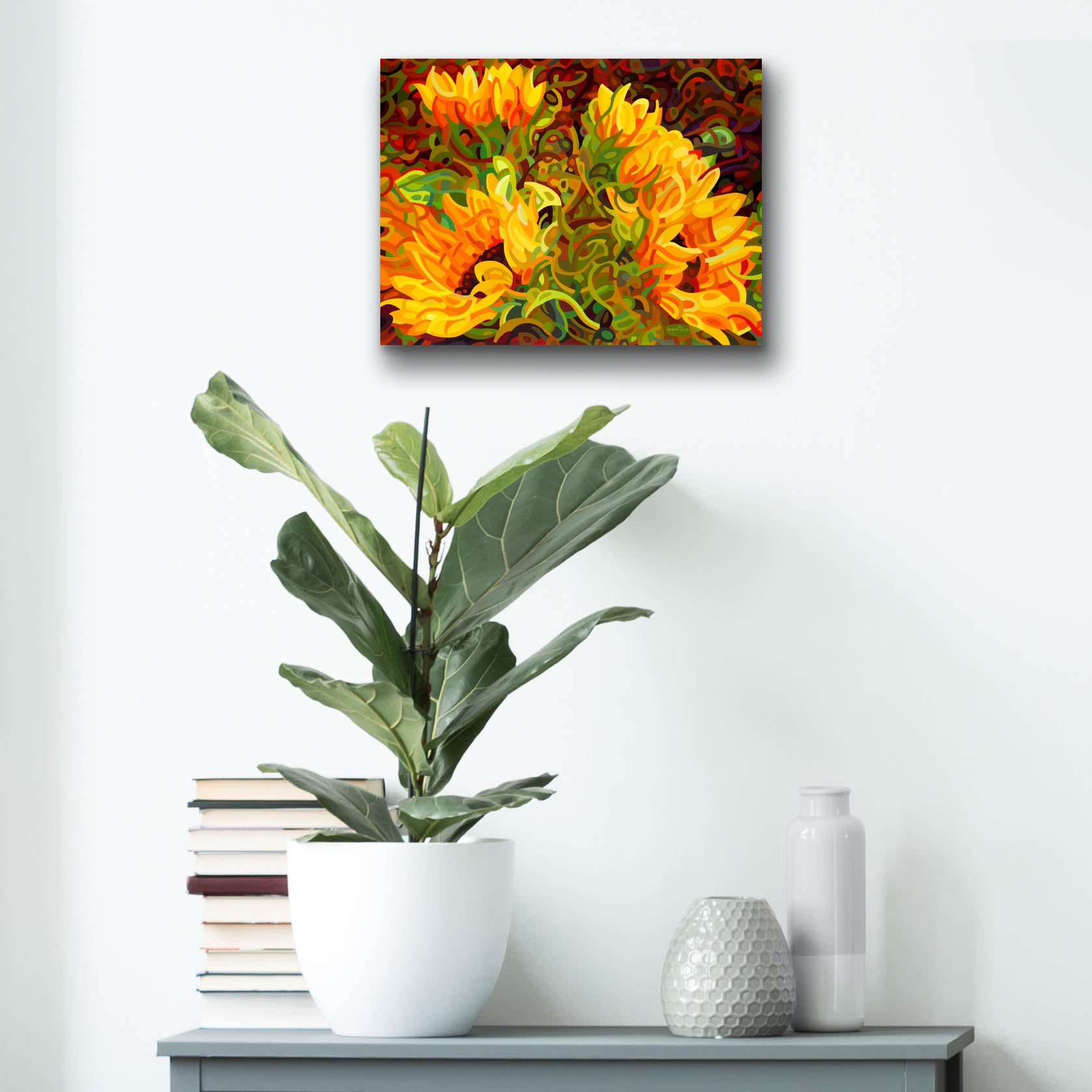 Epic Art 'Four Sunflowers' by Mandy Budan, Acrylic Glass Wall Art,16x12