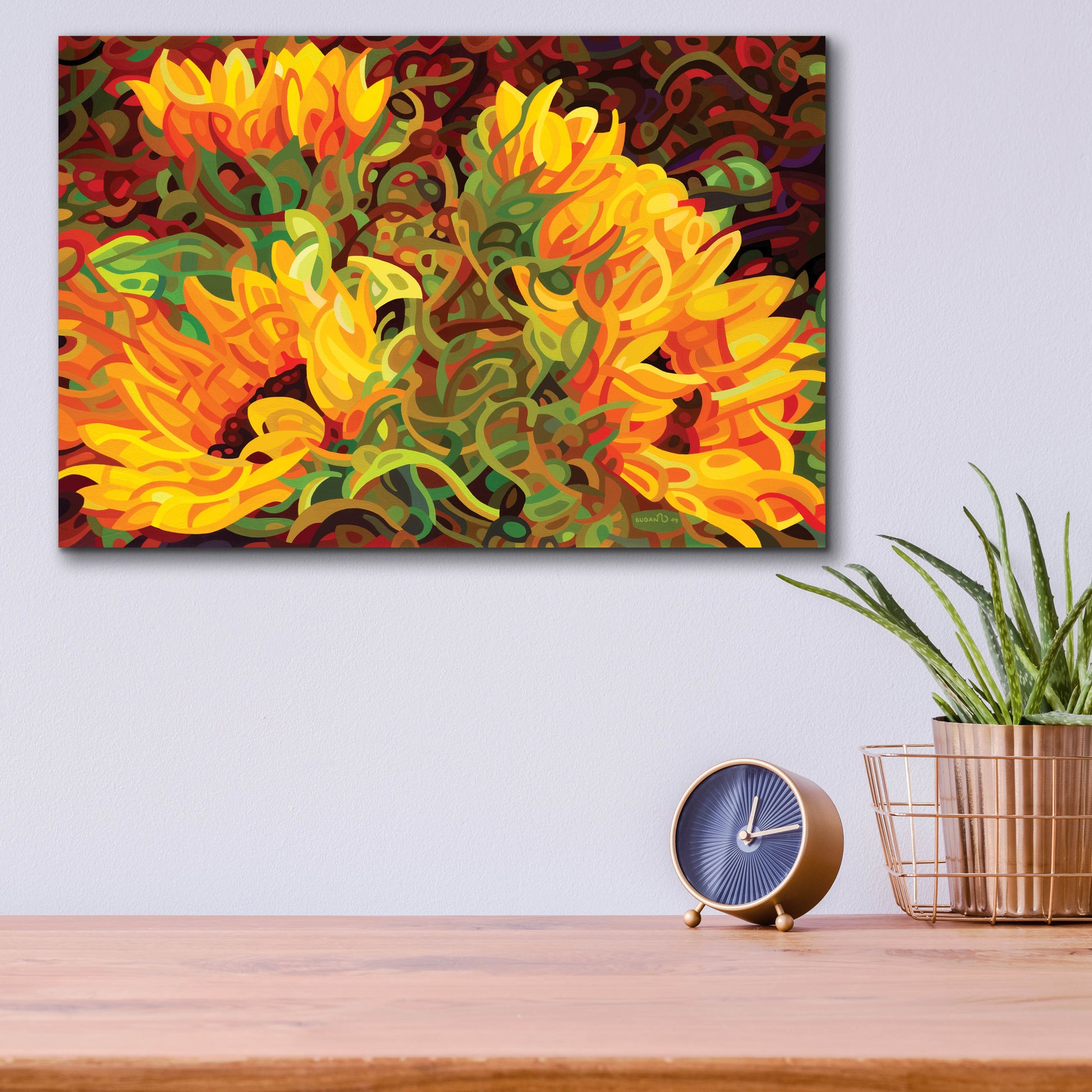 Epic Art 'Four Sunflowers' by Mandy Budan, Acrylic Glass Wall Art,16x12