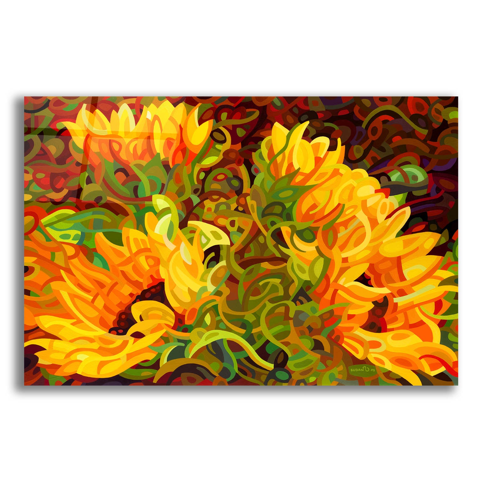 Epic Art 'Four Sunflowers' by Mandy Budan, Acrylic Glass Wall Art,16x12