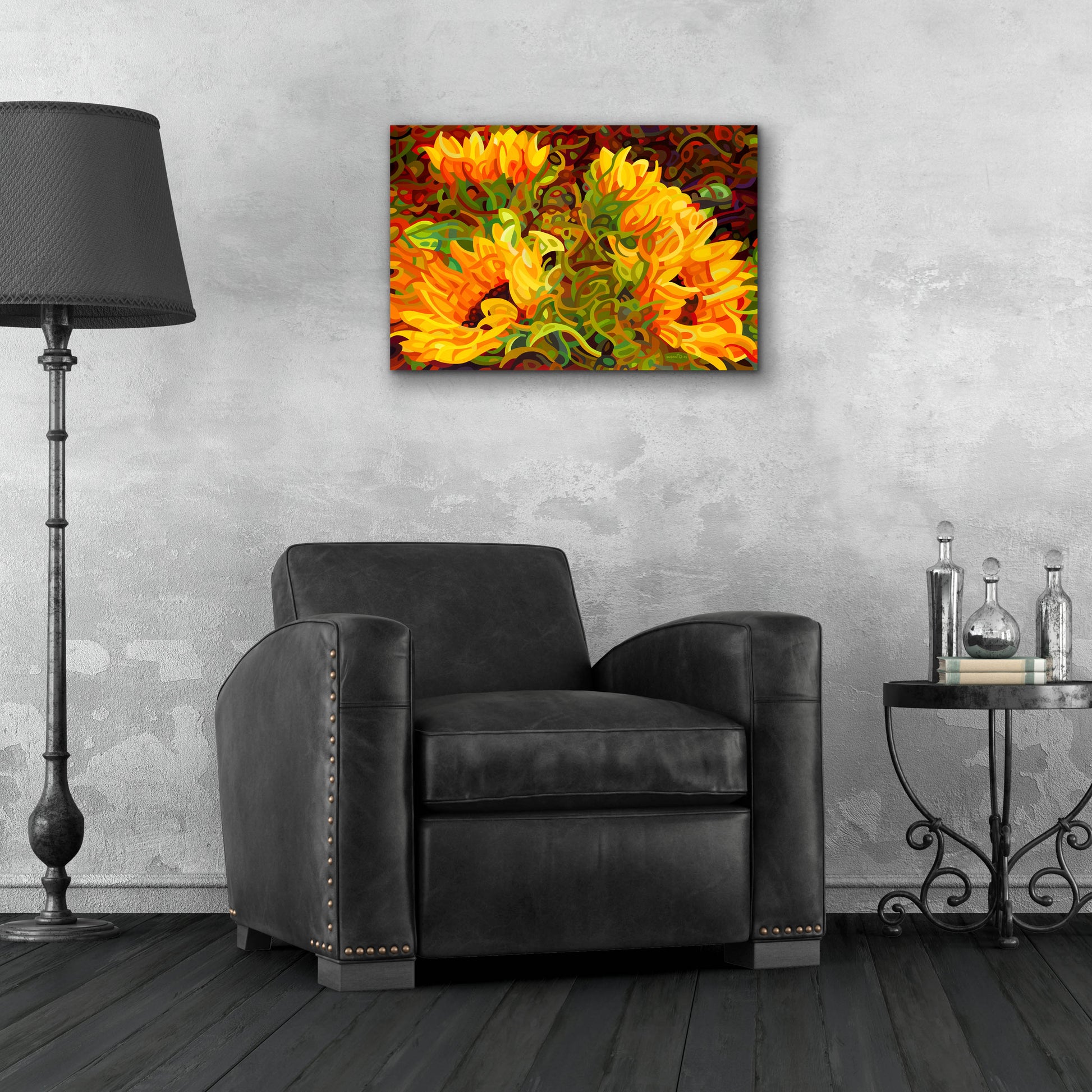 Epic Art 'Four Sunflowers' by Mandy Budan, Acrylic Glass Wall Art,24x16