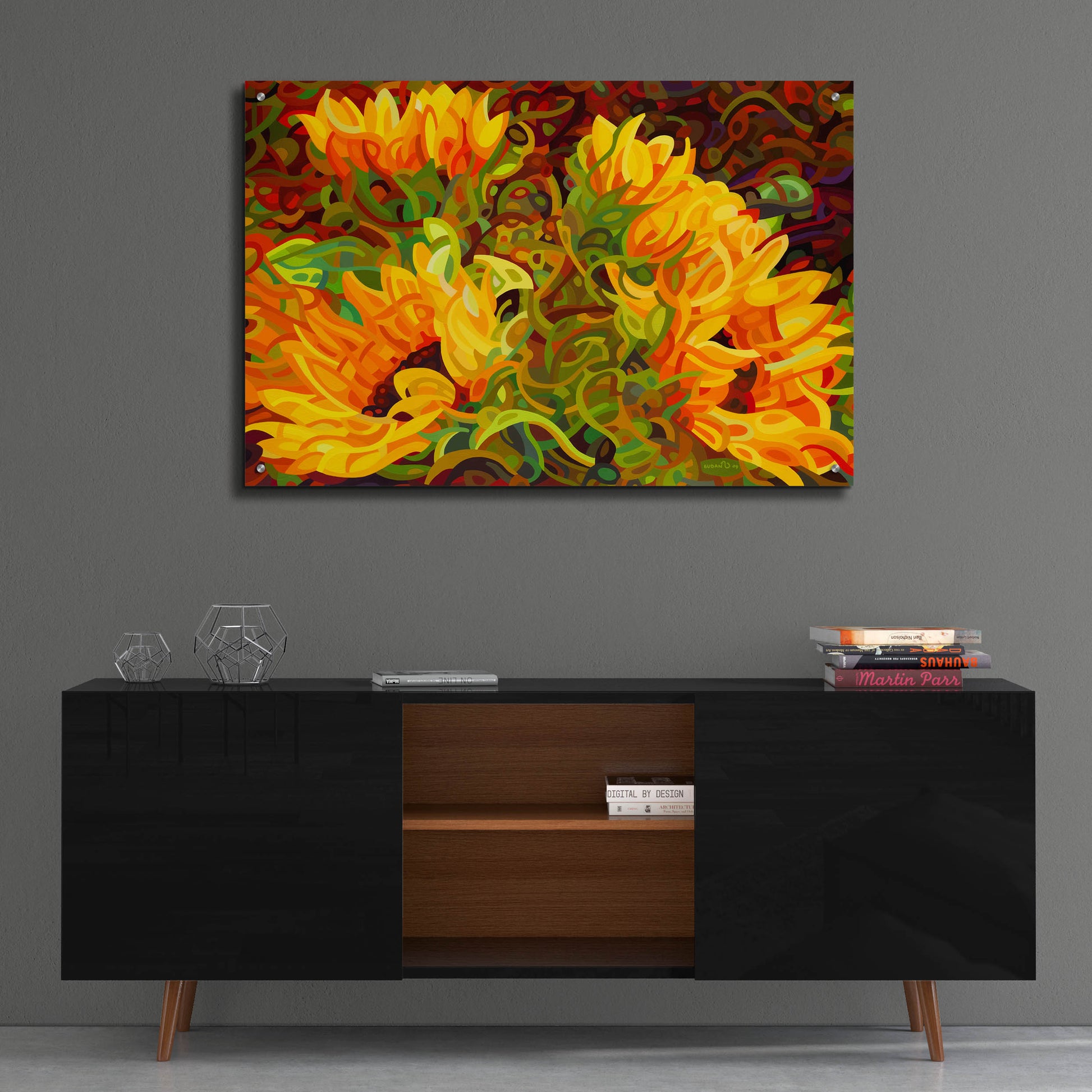 Epic Art 'Four Sunflowers' by Mandy Budan, Acrylic Glass Wall Art,36x24