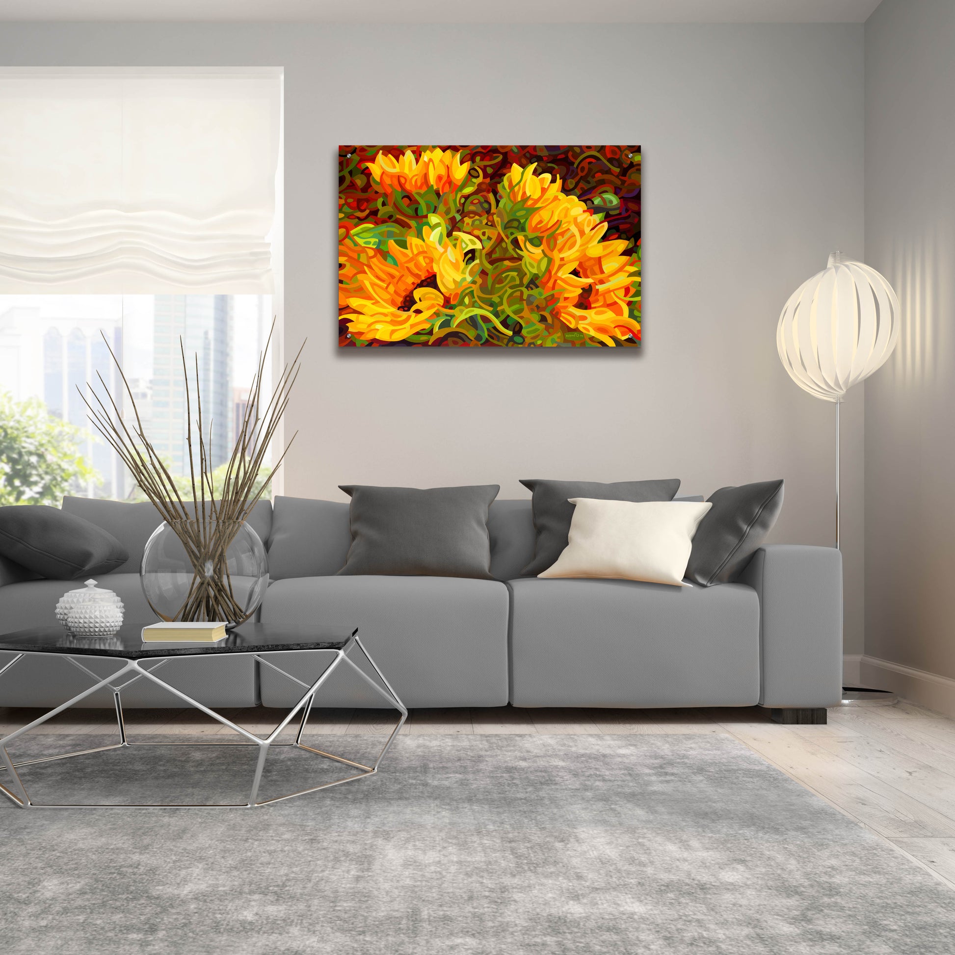 Epic Art 'Four Sunflowers' by Mandy Budan, Acrylic Glass Wall Art,36x24