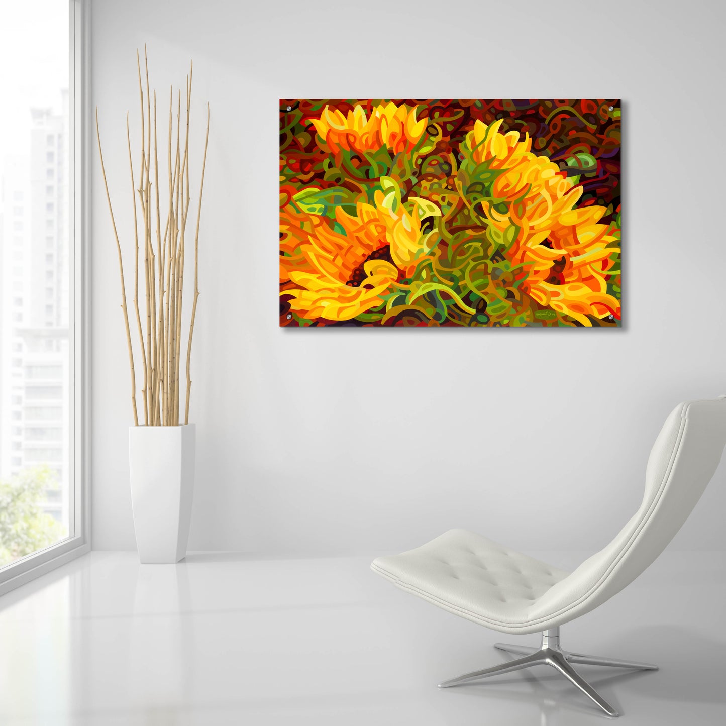 Epic Art 'Four Sunflowers' by Mandy Budan, Acrylic Glass Wall Art,36x24