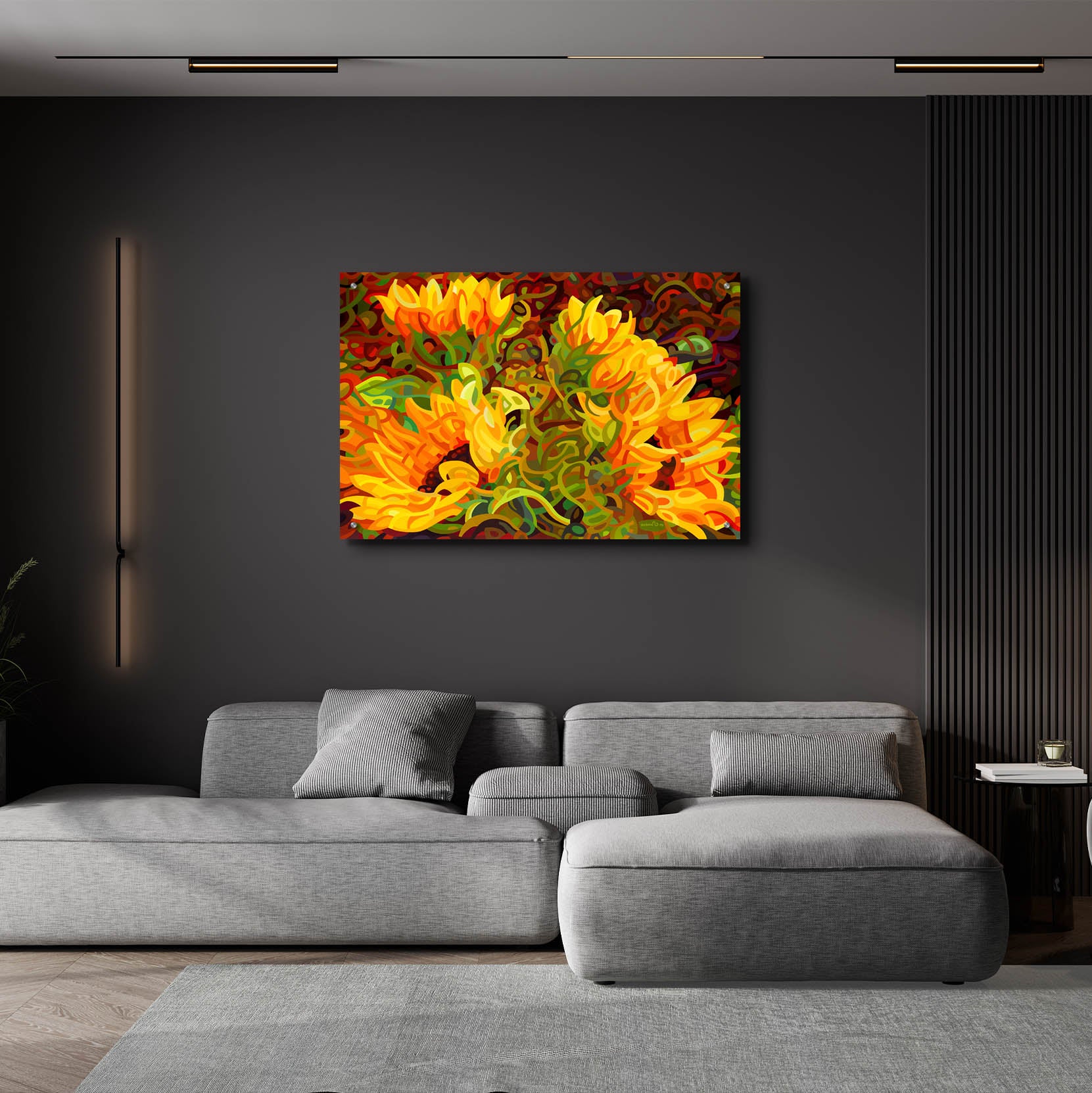 Epic Art 'Four Sunflowers' by Mandy Budan, Acrylic Glass Wall Art,36x24