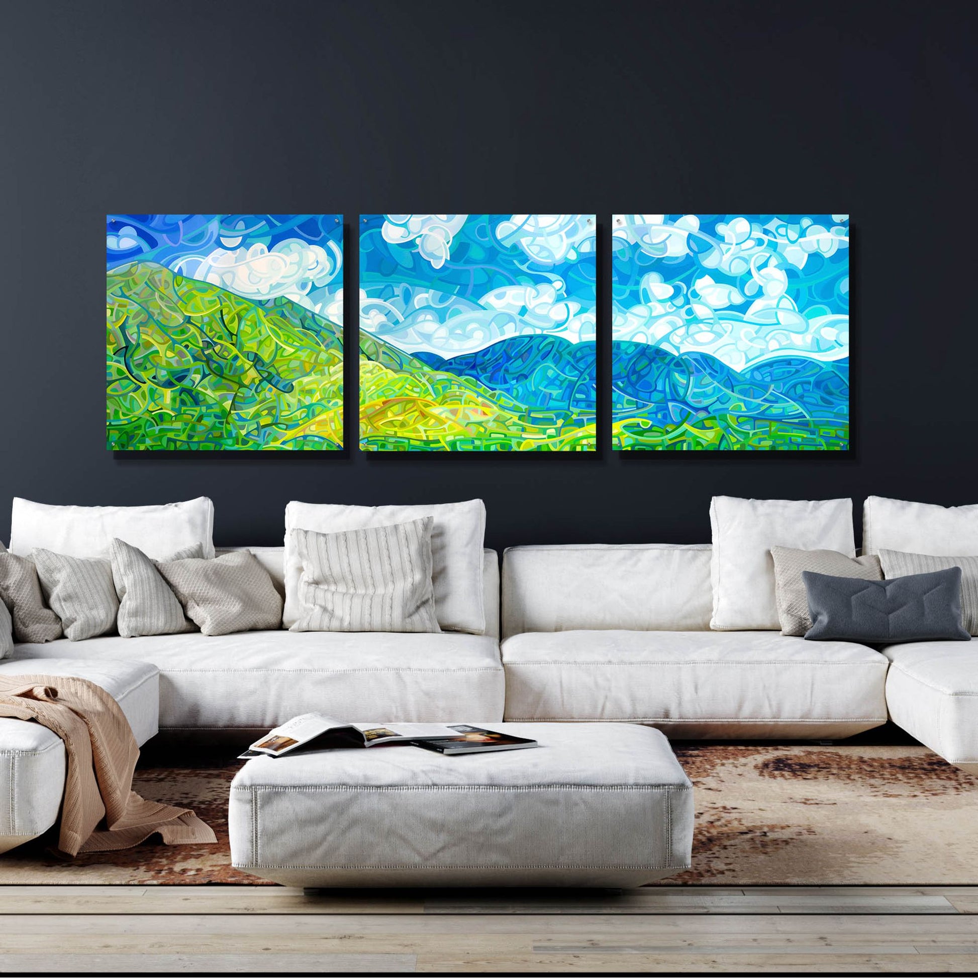 Epic Art 'Emerald Moments' by Mandy Budan, Acrylic Glass Wall Art, 3 Piece Set,108x36