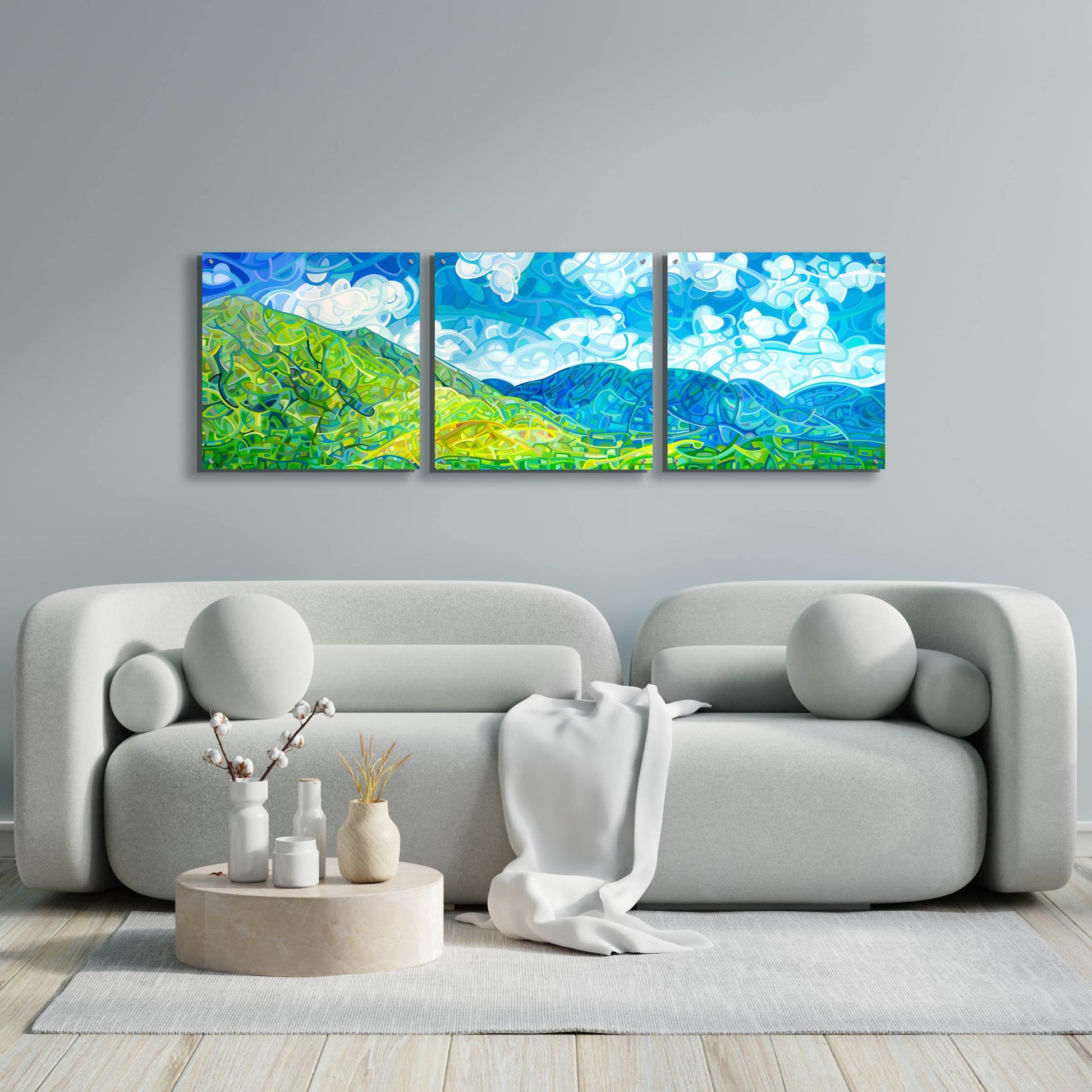 Epic Art 'Emerald Moments' by Mandy Budan, Acrylic Glass Wall Art, 3 Piece Set,72x24