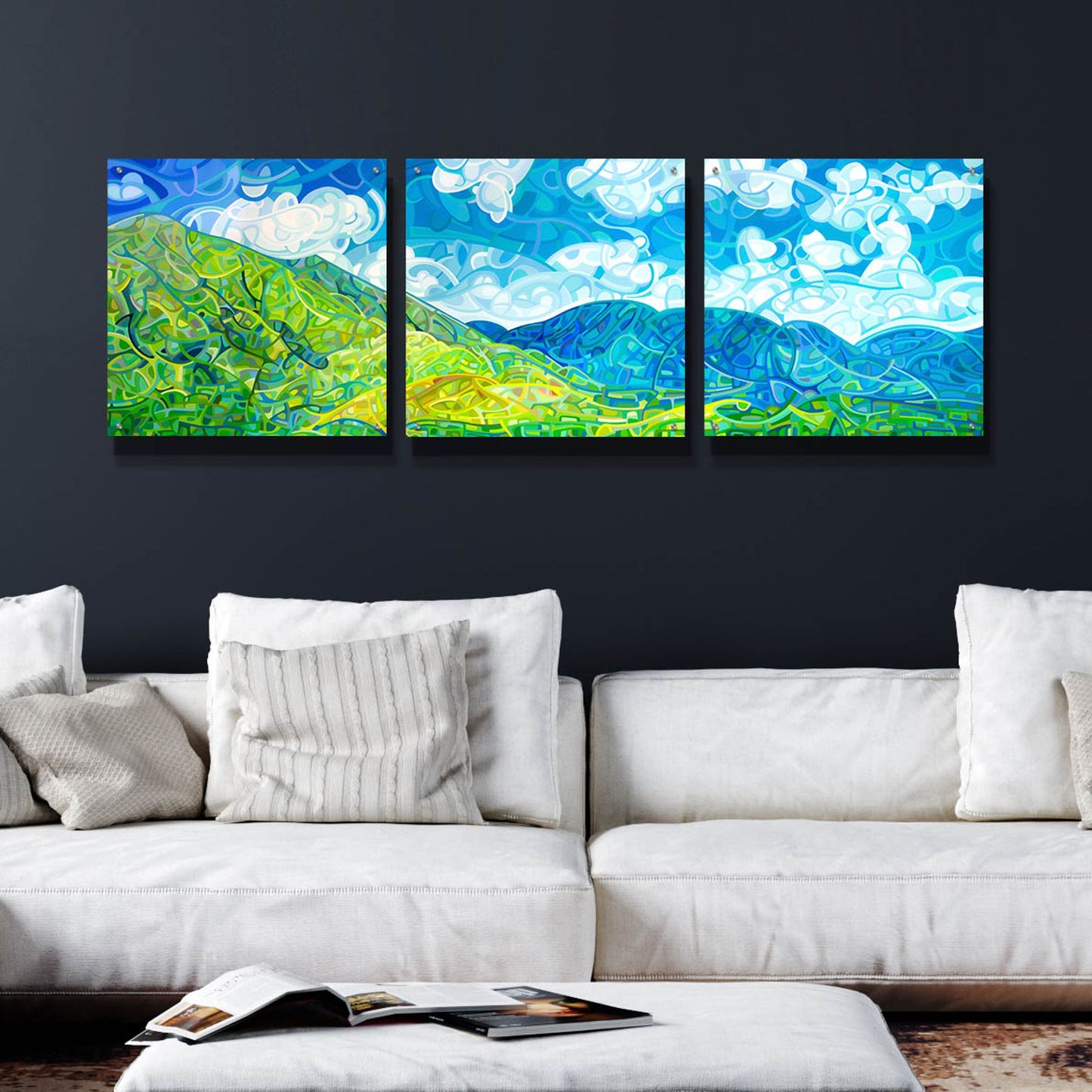 Epic Art 'Emerald Moments' by Mandy Budan, Acrylic Glass Wall Art, 3 Piece Set,72x24