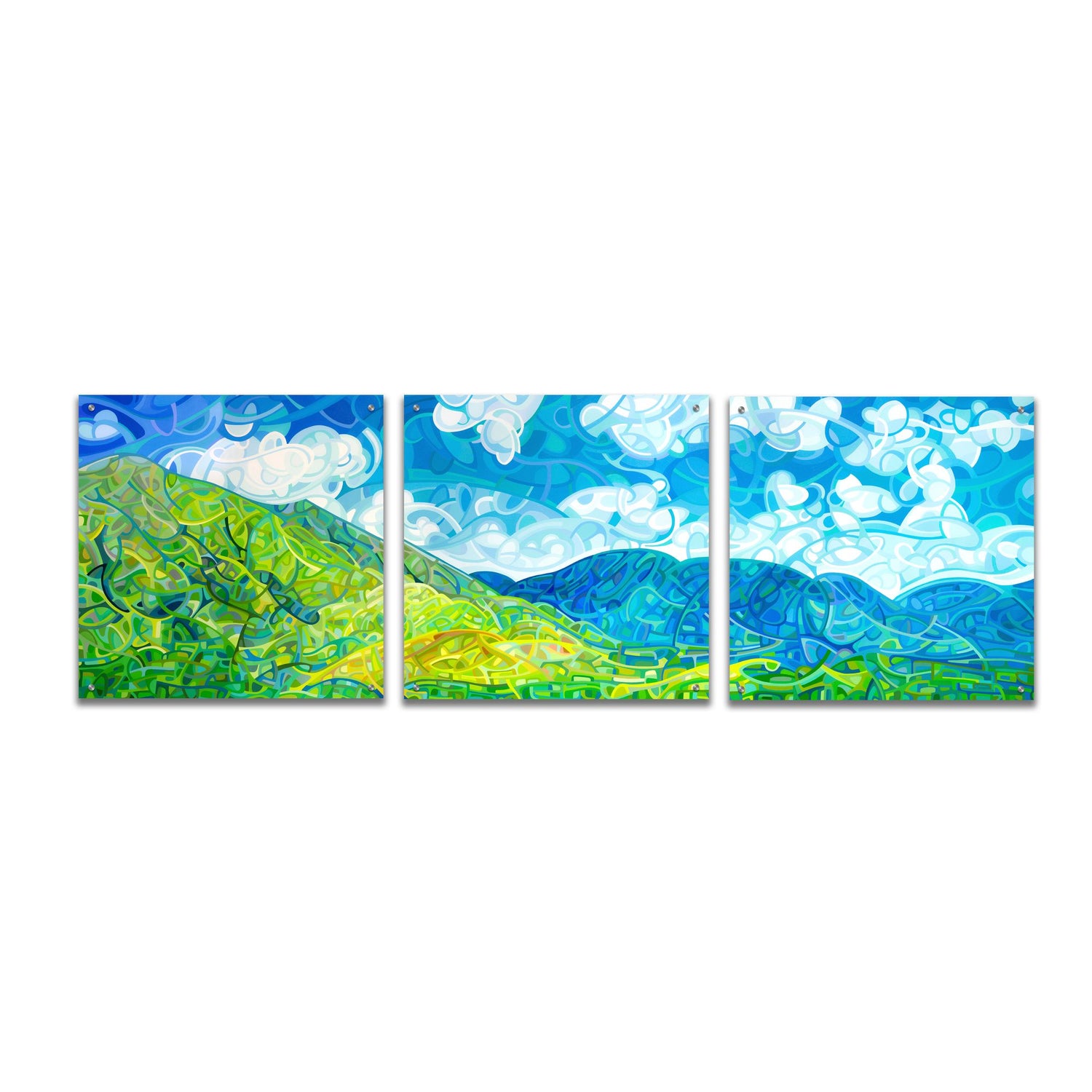 Epic Art 'Emerald Moments' by Mandy Budan, Acrylic Glass Wall Art, 3 Piece Set