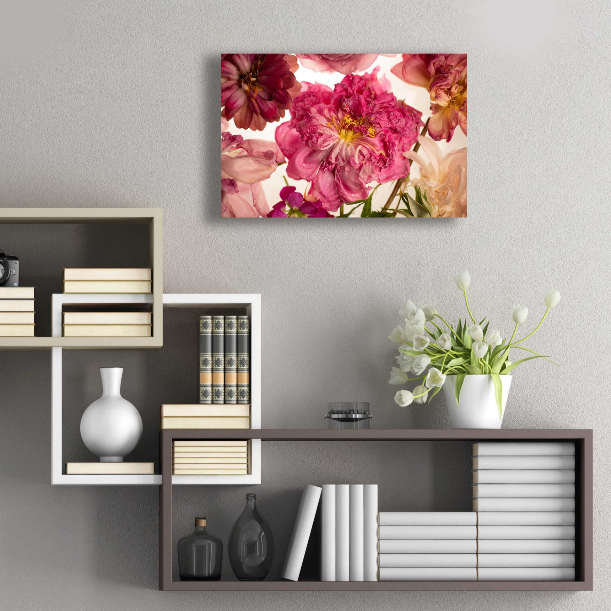 Epic Art 'Peony on White' by Leah McLean, Acrylic Glass Wall Art,24x16