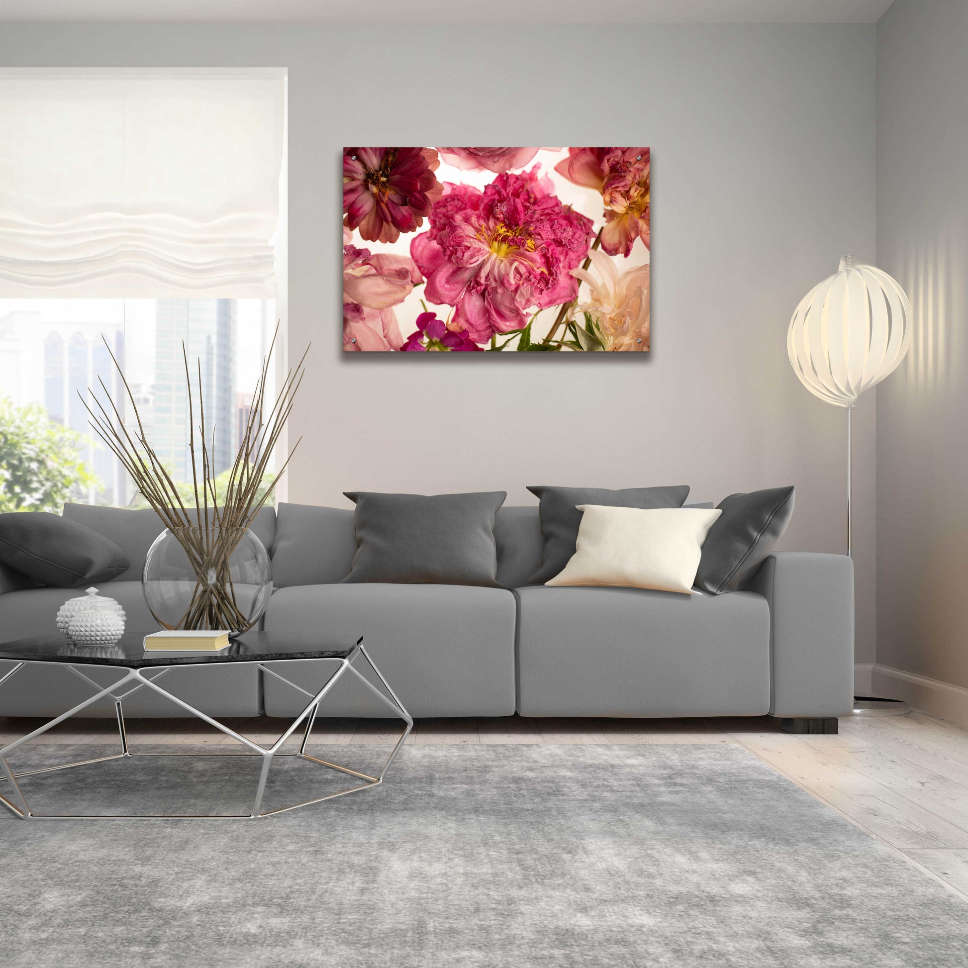 Epic Art 'Peony on White' by Leah McLean, Acrylic Glass Wall Art,36x24